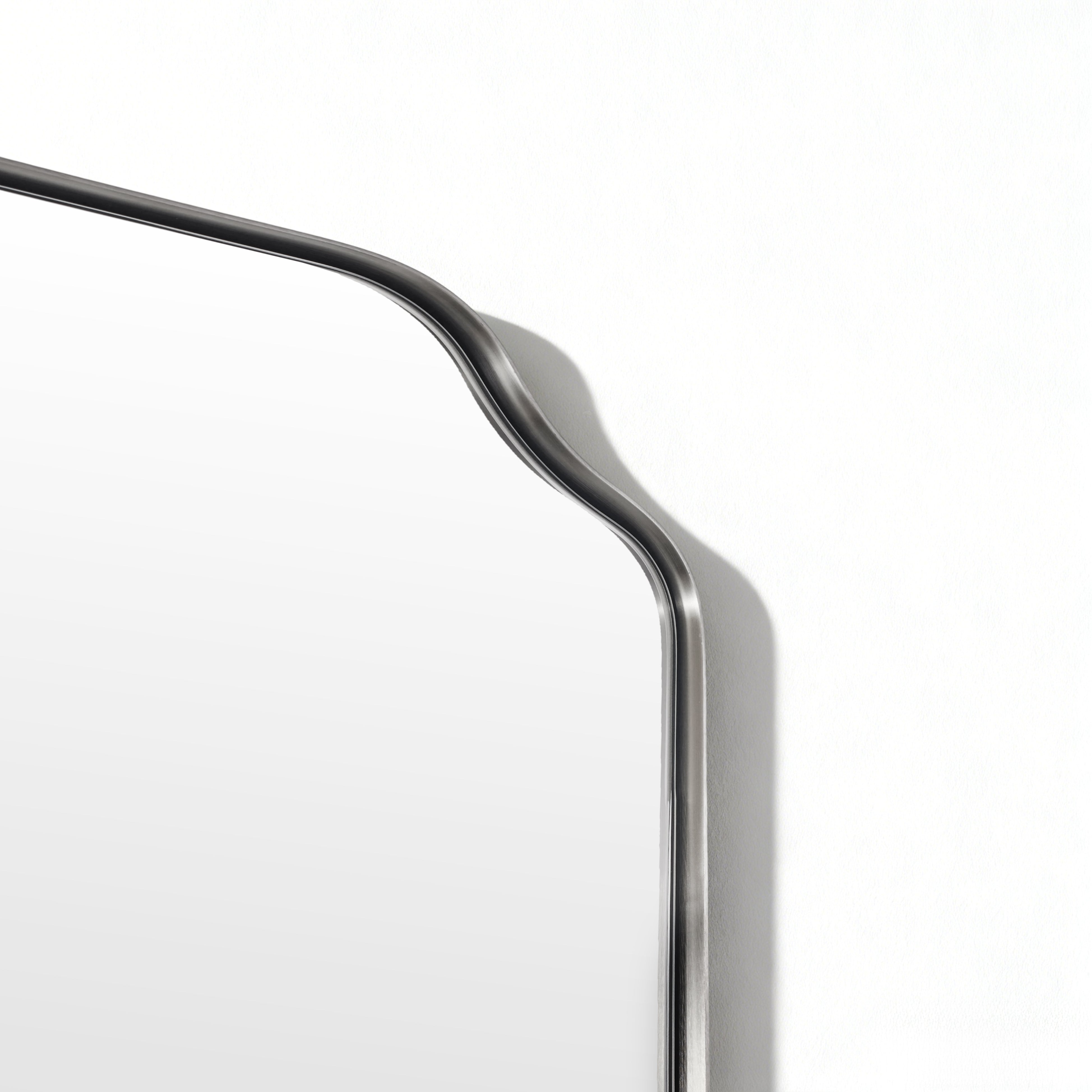 Modern Top Notched Corner Scalloped Bathroom Rectangle Vanity Wall Mirror | Stainless Steel Frame