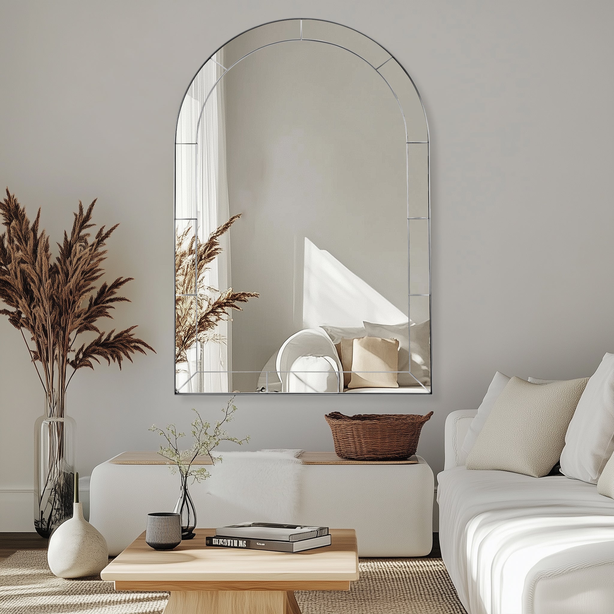 Minuette Glass Tile Edge Arched Mirror Bathroom Vanity Mirror | Stainless Steel Frame