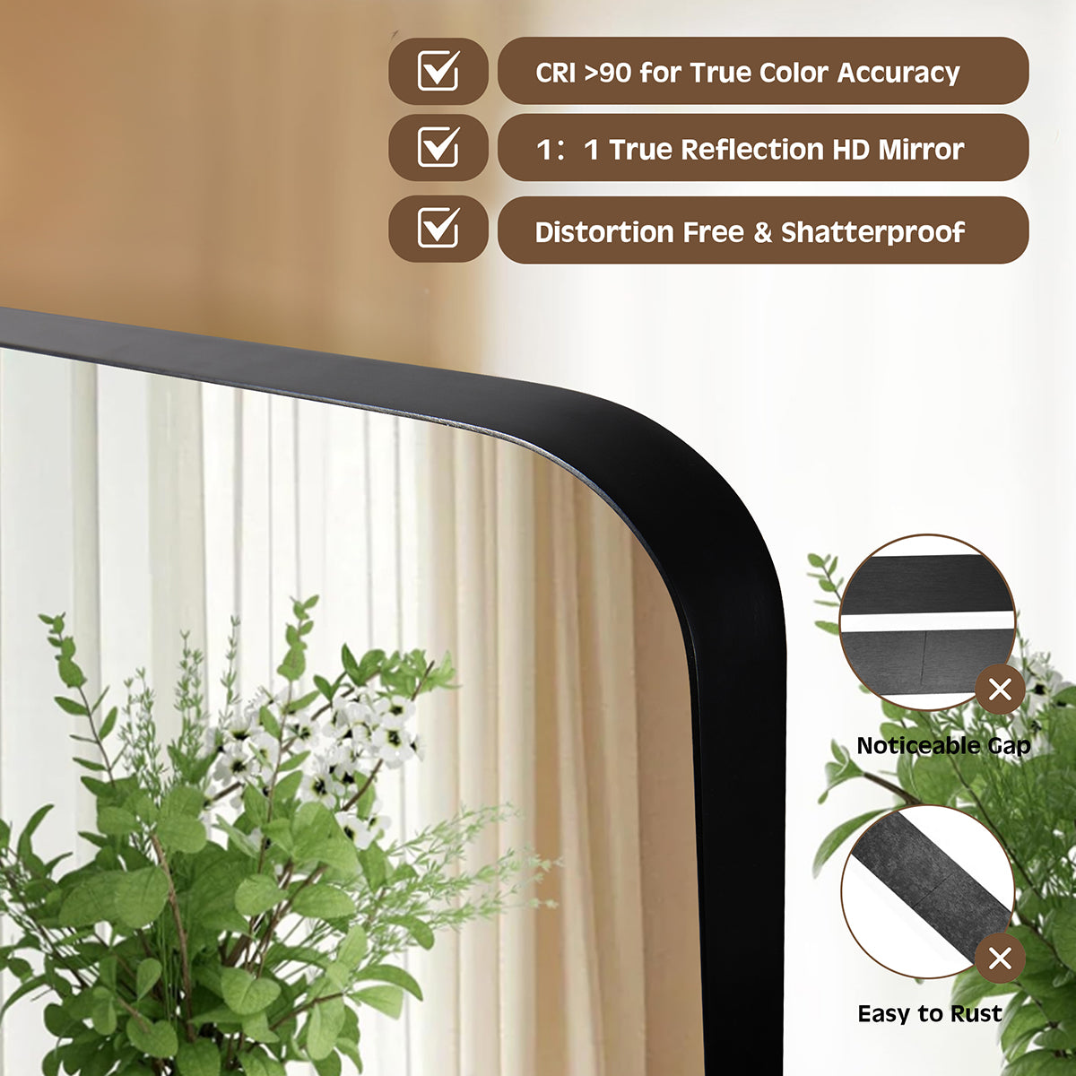 Modern Oblong Bathroom Mirror Long Oval Mirror | Stainless Steel Frame