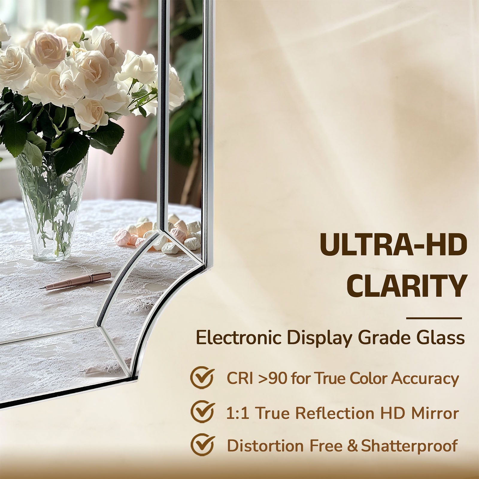 Minuette Glass Tiles Edge Scalloped Bathroom Vanity Mirrors | Stainless Steel Frame