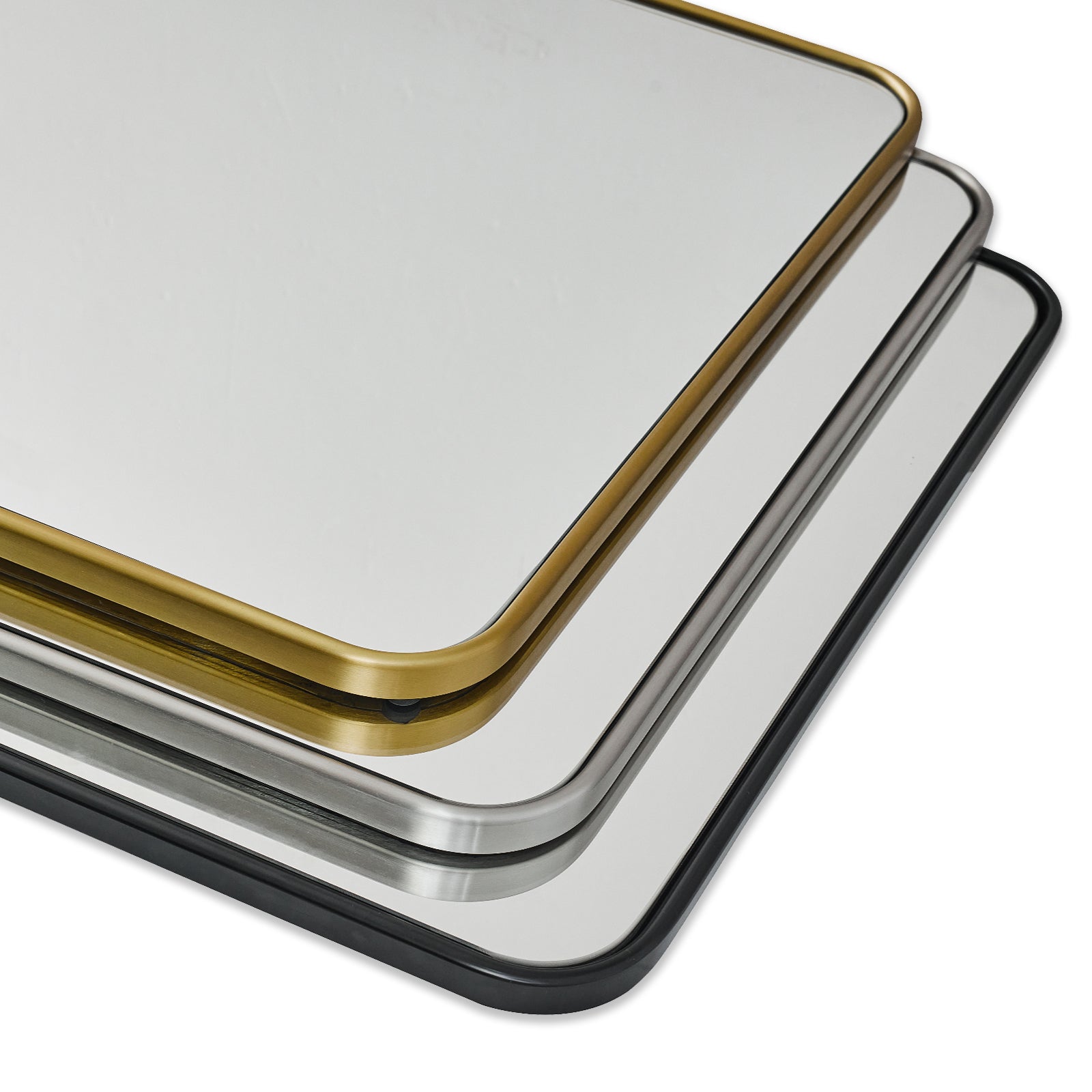 Contemporary Rounded Rectangular Bathroom Mirrors| Stainless Steel Thick Frame