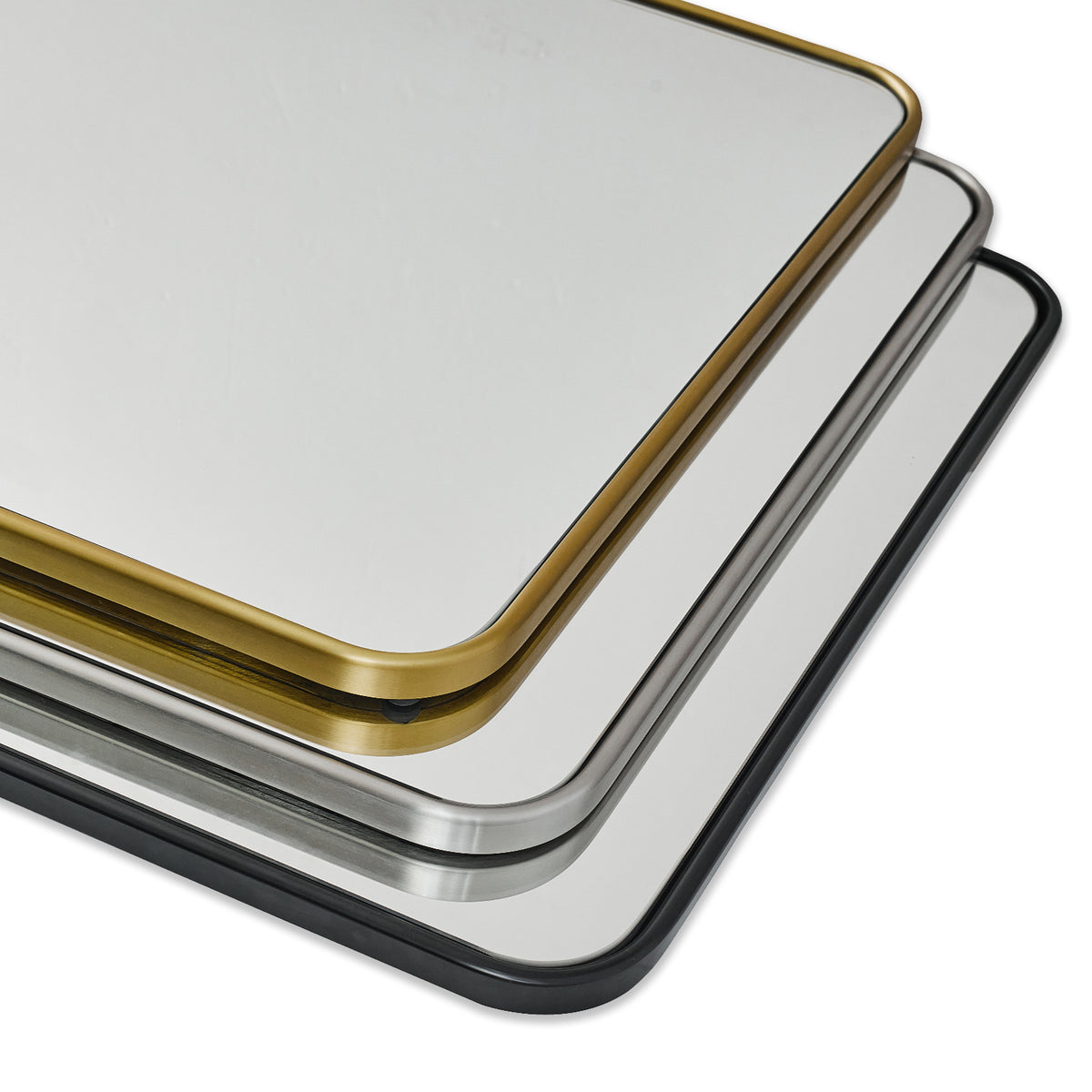 Contemporary Rounded Rectangular Bathroom Mirrors| Stainless Steel Thick Frame