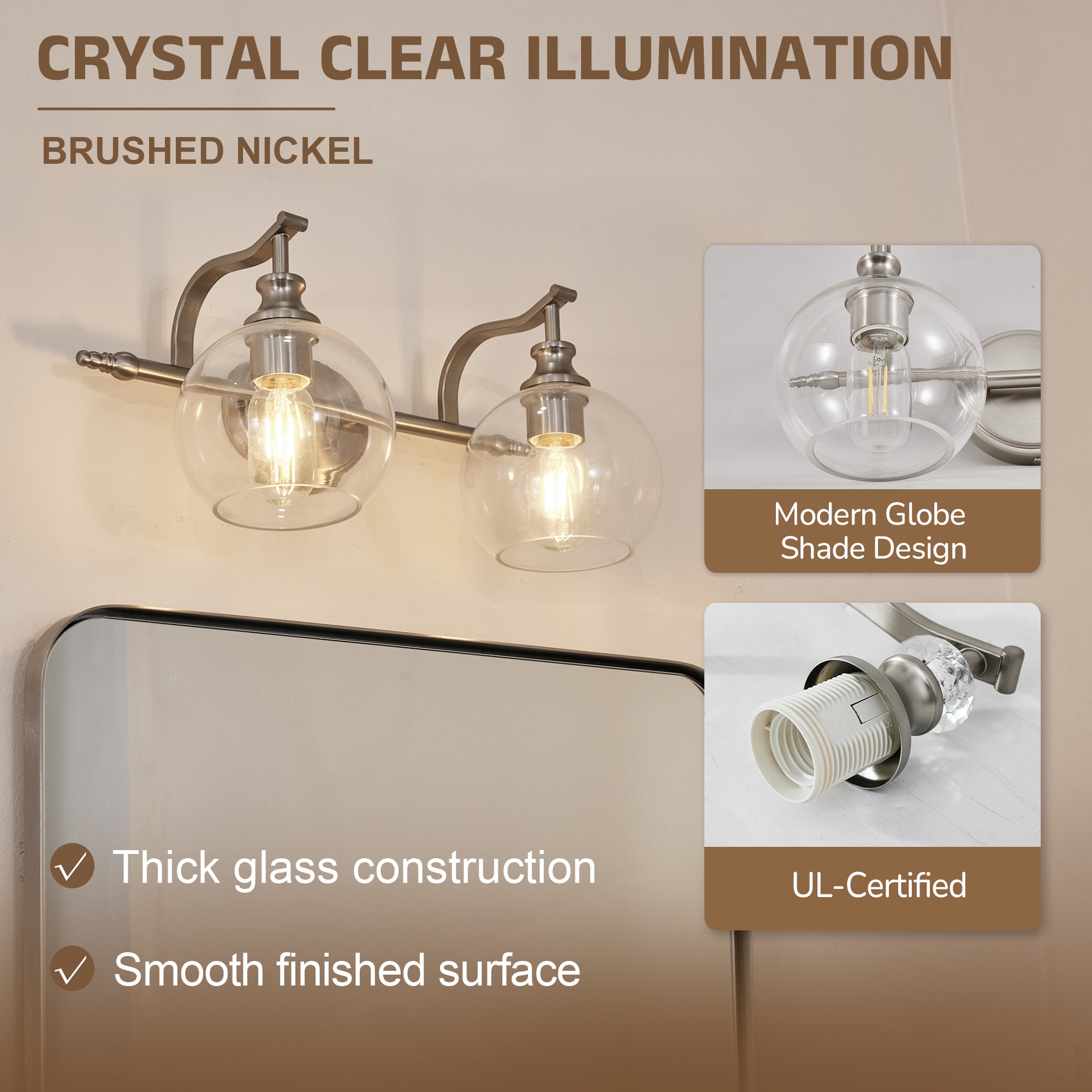 Modern Clear Globe Glass Shade Metal Crank Frame Bathroom Sconces