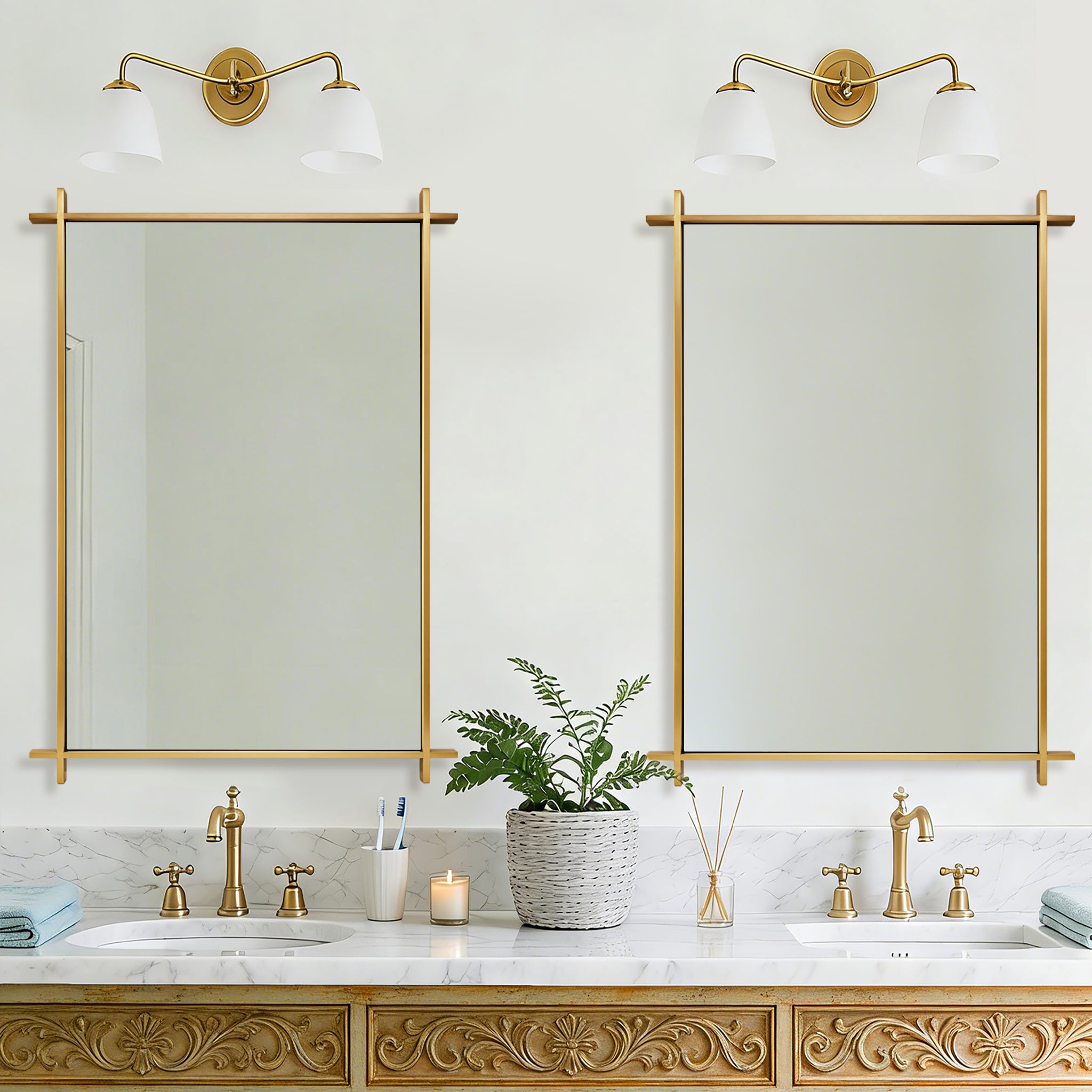 Vintage Cross Corner Rectangle Bathroom Wall Mirrors | Stainless Steel Framed