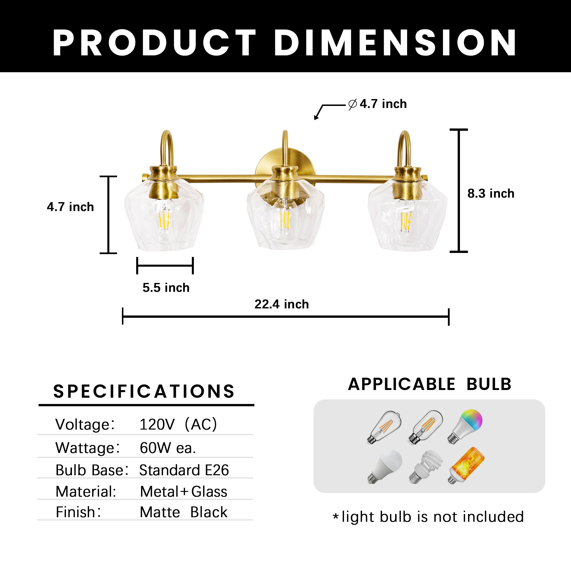 Contemporary Hammer Glass Shade Gooseneck Bathroom Wall Sconce