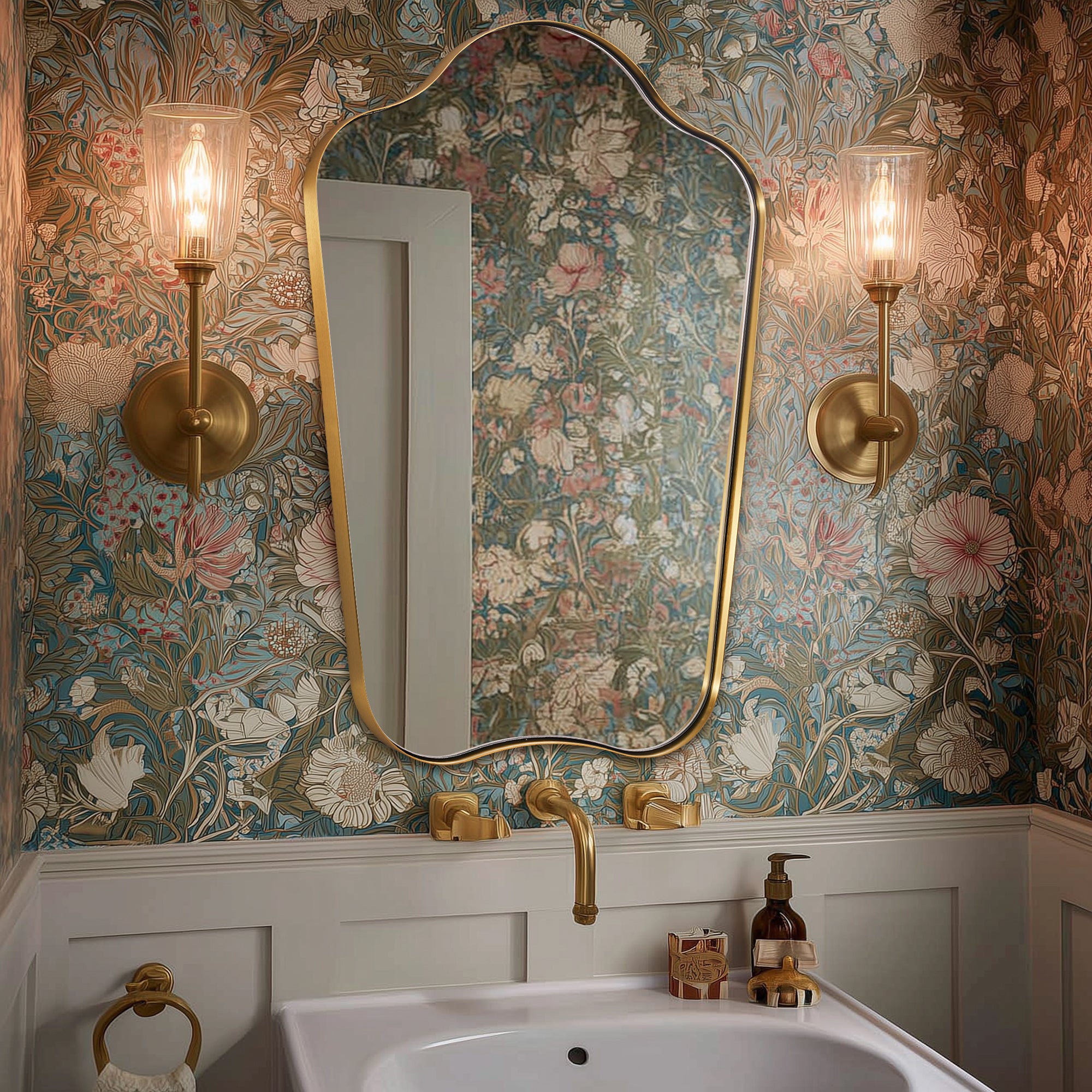 Contemporary Dual Arch Wall Mirror Irregular Scalloped Bathroom Mirror | Stainless Steel Frame