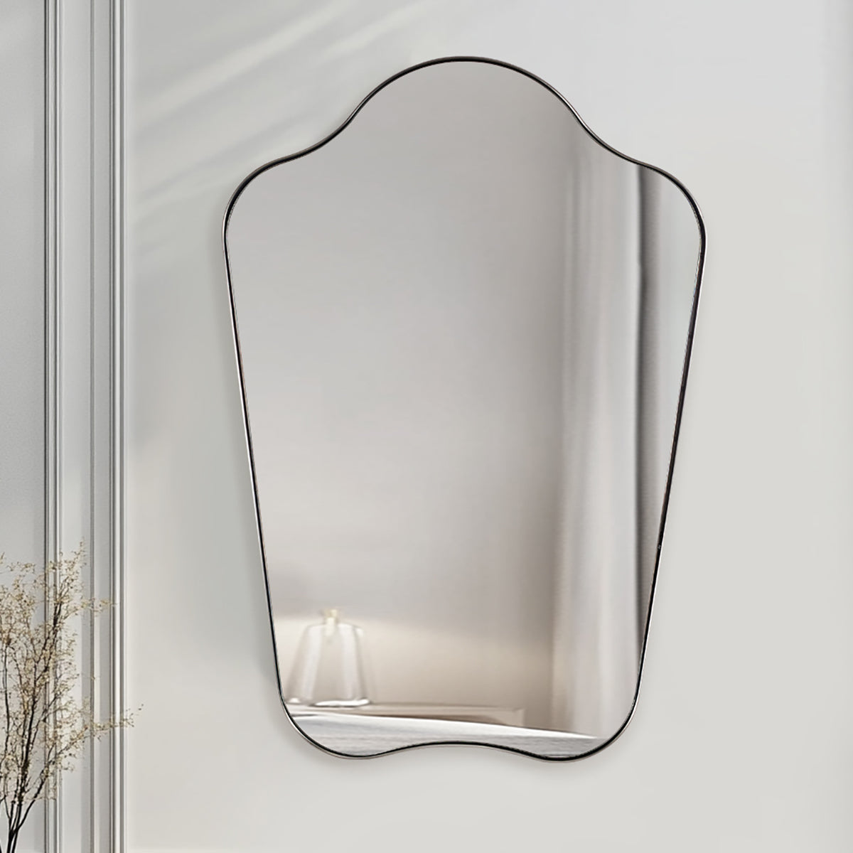 Contemporary Dual Arch Wall Mirror Irregular Scalloped Bathroom Mirror | Stainless Steel Frame
