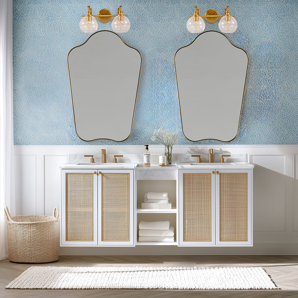 Contemporary Dual Arch Wall Mirror Irregular Scalloped Bathroom Mirror | Stainless Steel Frame