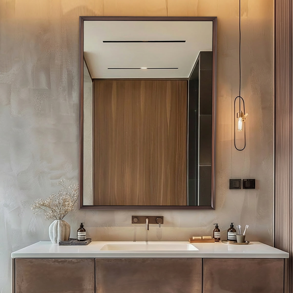 Luxury Beveled Stainless Steel Framed Rectangular Bathroom Vanity Mirror