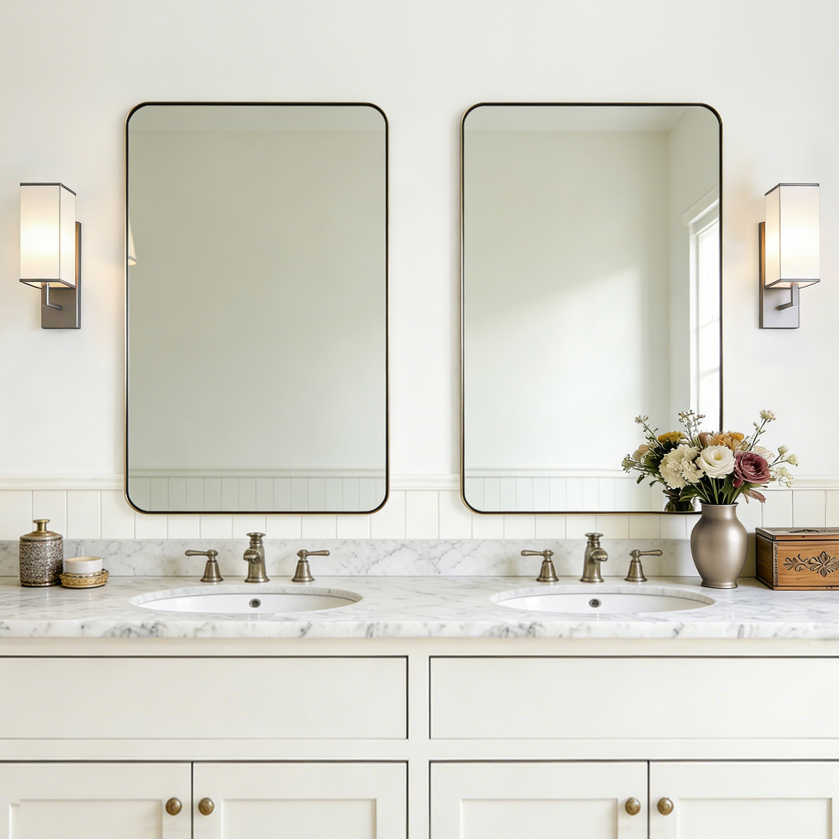 Modern Rounded Rectangle Mirror for Bathroom/ Vanity/ Wall | Stainless Steel Frame