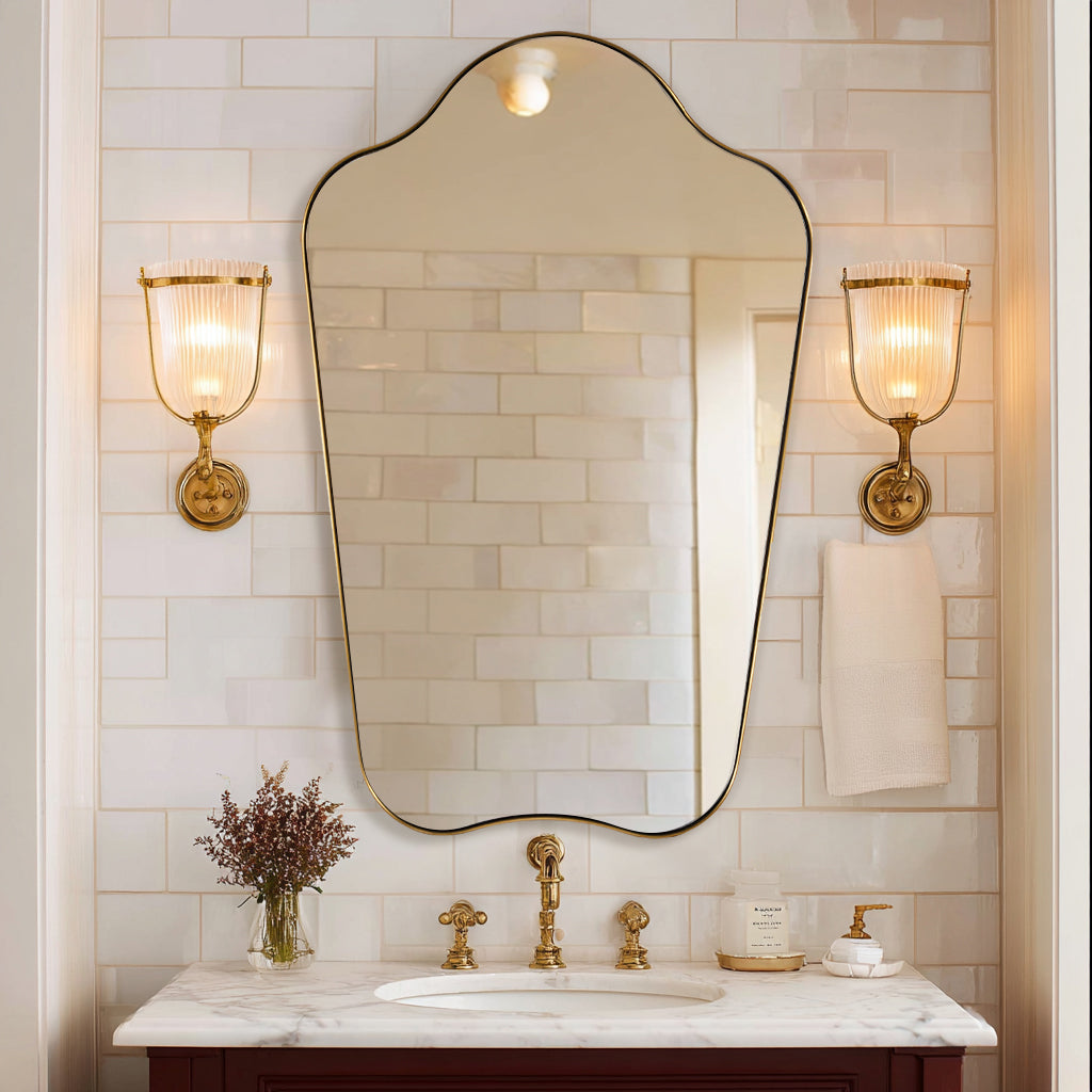Contemporary Dual Arch Wall Mirror Irregular Scalloped Bathroom Mirror | Stainless Steel Frame