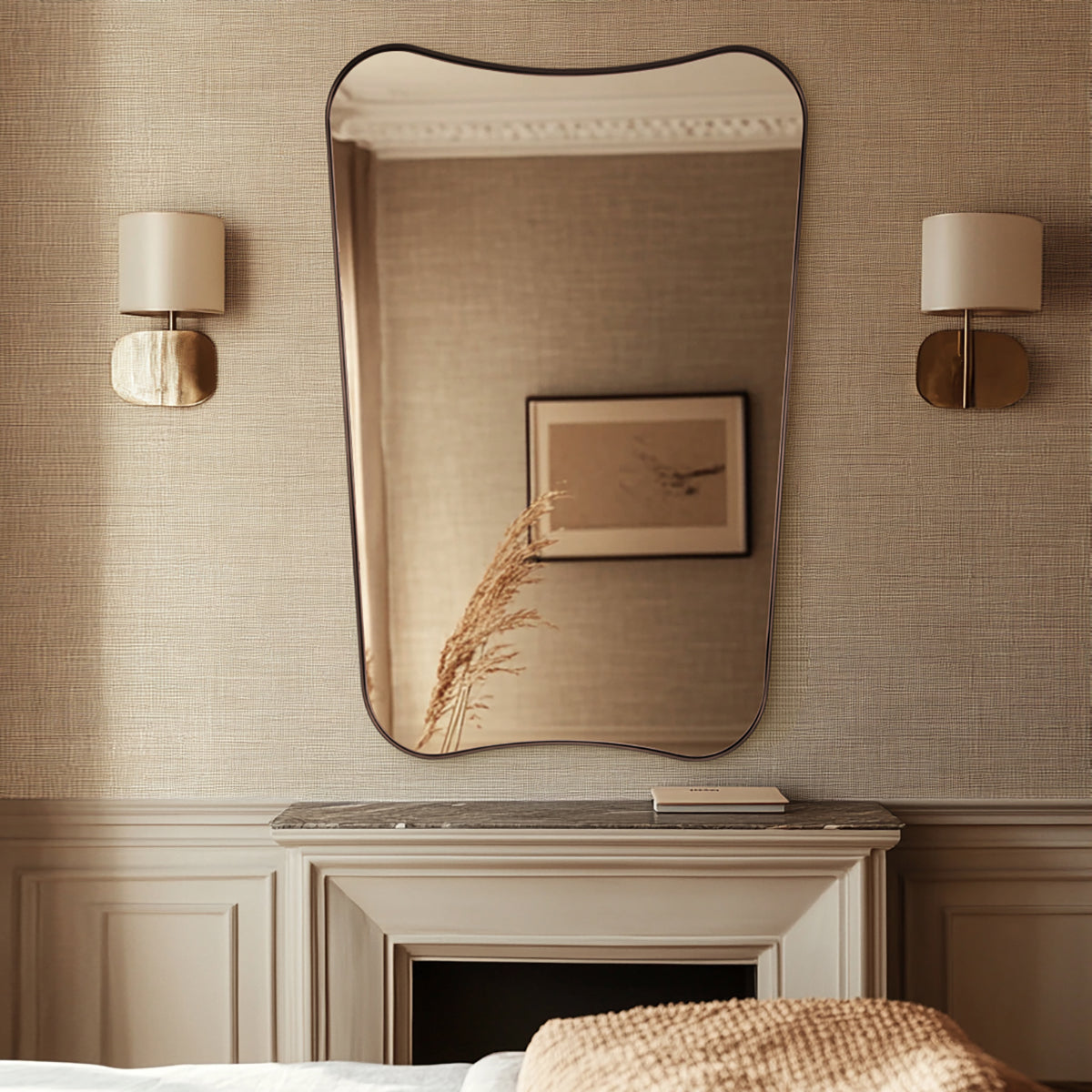 Contemporary Concave Scalloped Irregular Wall Mirror for Bathroom |Stainless Steel Frame