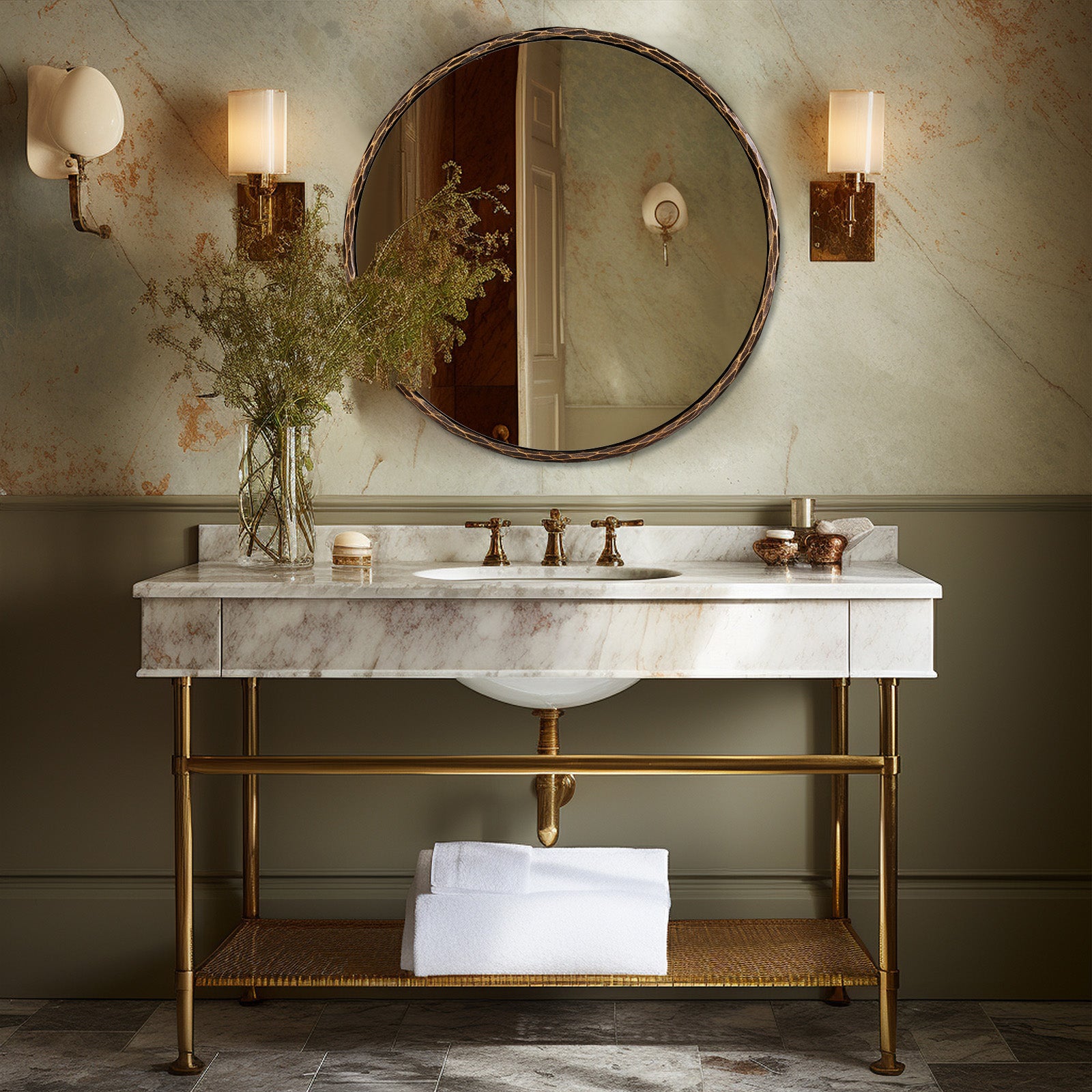 Antique Hand Hammer Forged Iron Mirror Circle Wrought Iron Mirror Round Wall Mirror