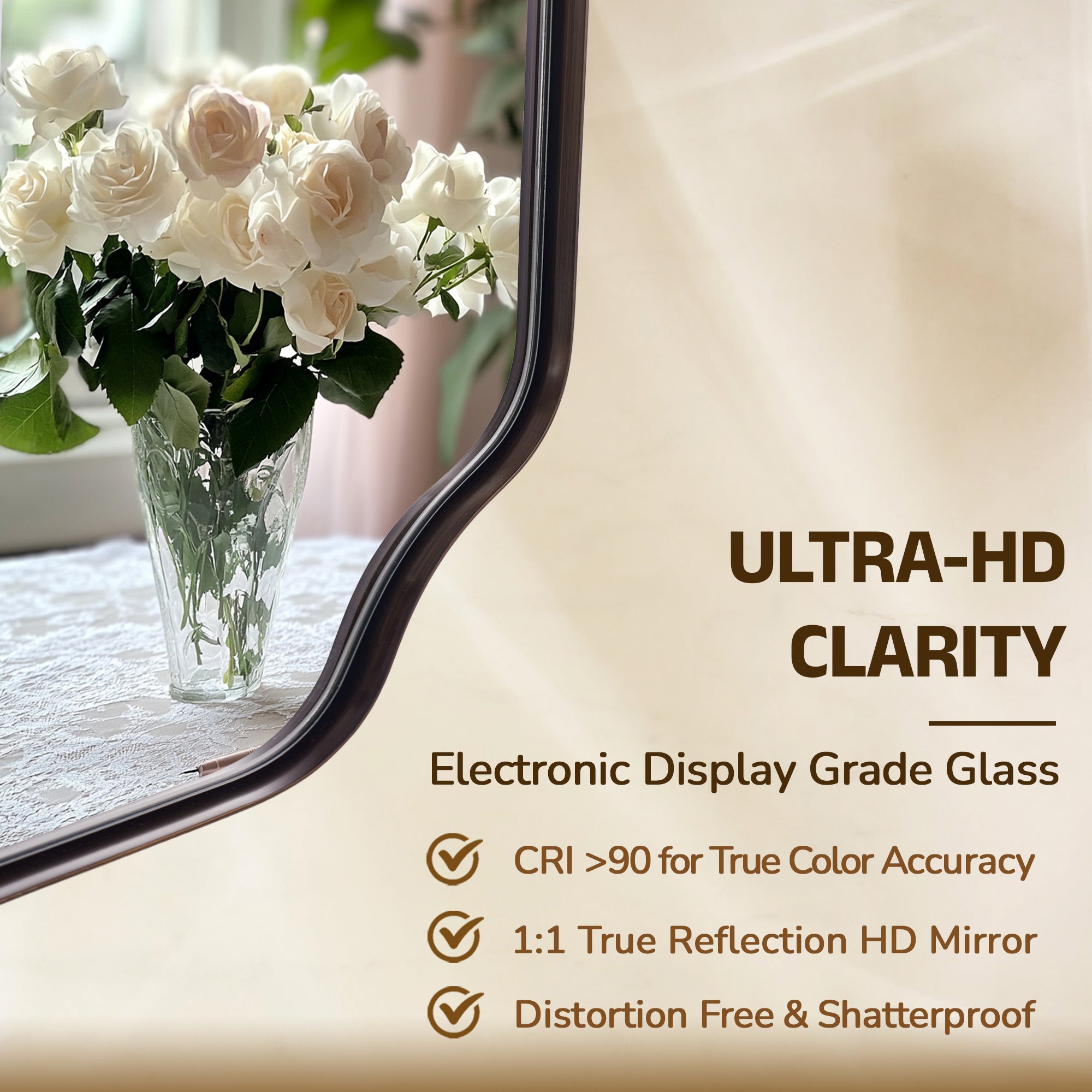 Contemporary Notched Corner Rectangle Scalloped Mirror for Wall /Bathroom | Stainless Steel Frame