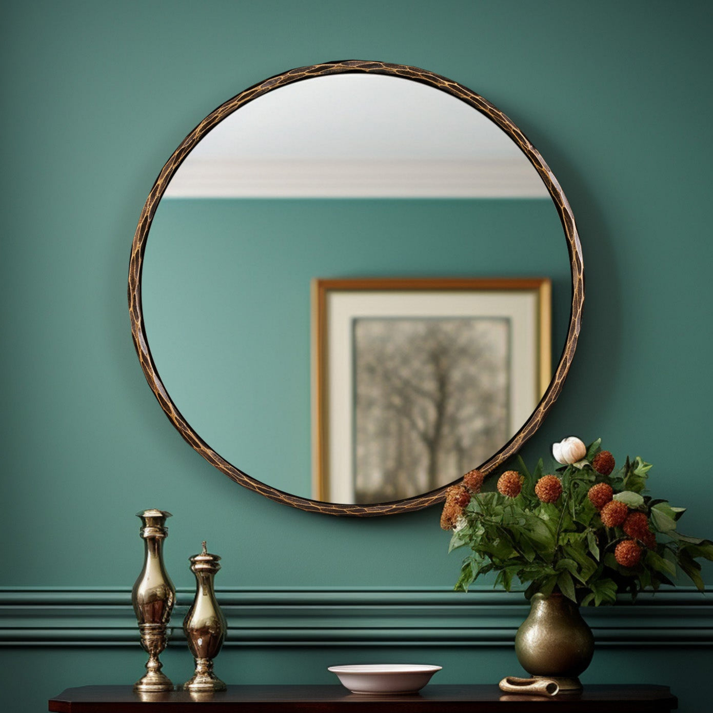 Vintage Hand Hammer Forged Iron Mirror Circle Wrought Iron Mirror Round Wall Mirror