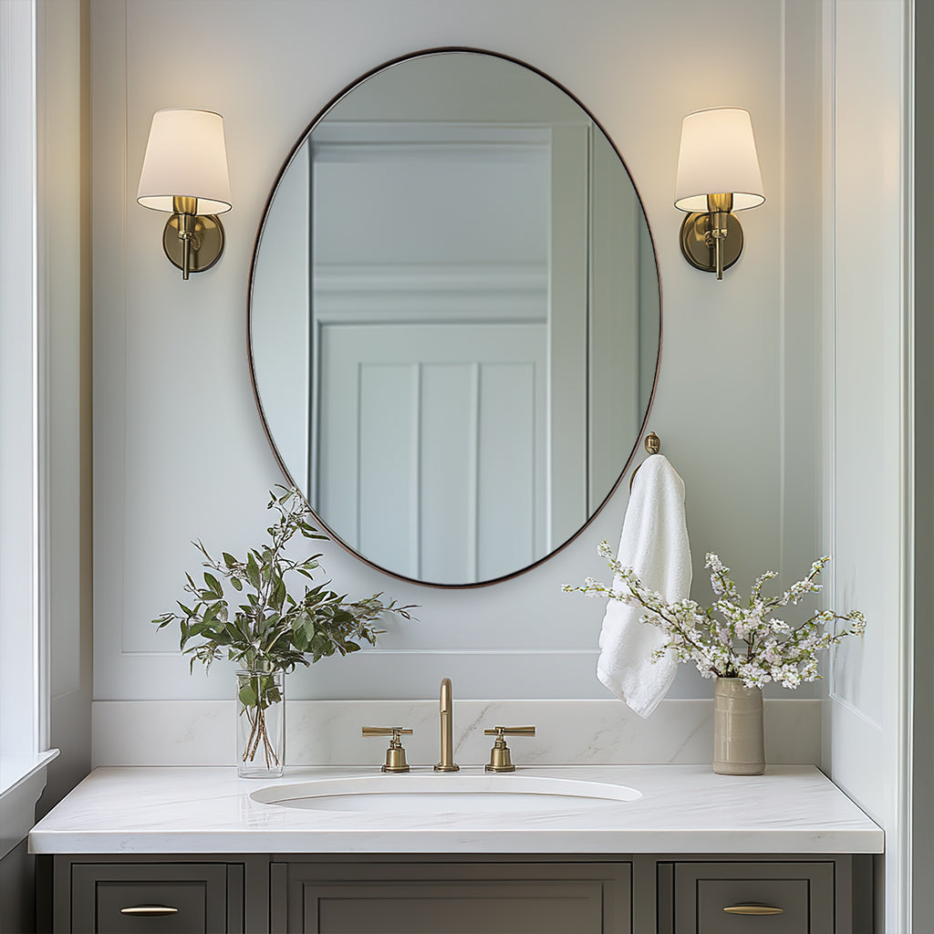 Modern Oval Bathroom Wall Mirrors |Stainless Steel Framed