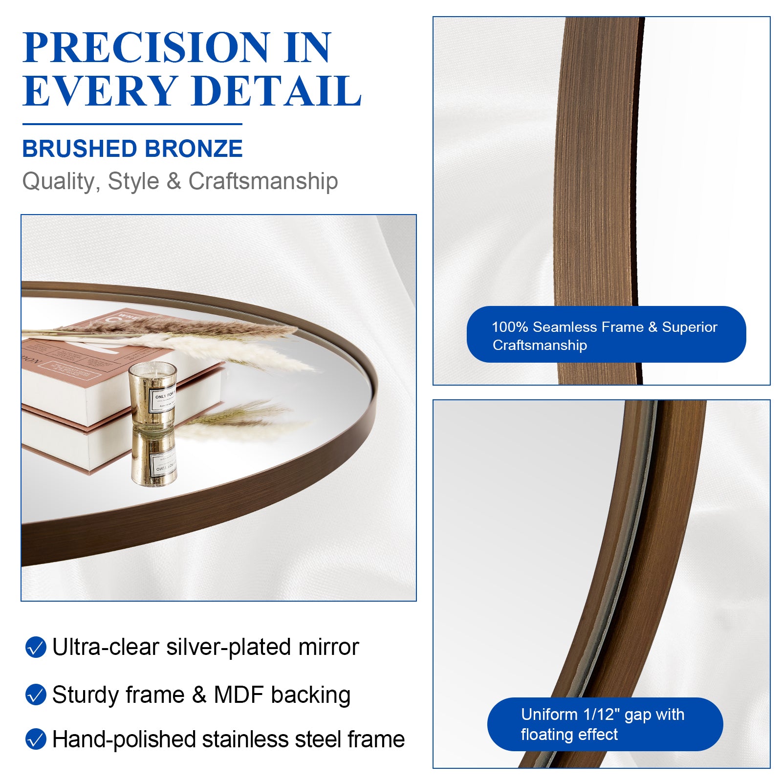 Contemporary Round Bathroom Mirrors Circle Wall Mirrors | Stainless Steel Frame