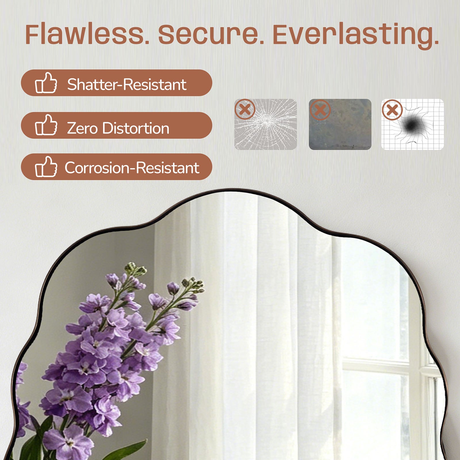 Contemporary Wavy Oval Scalloped Bathroom Vanity Mirror Irregular Organic Mirror| Stainless Steel Framed