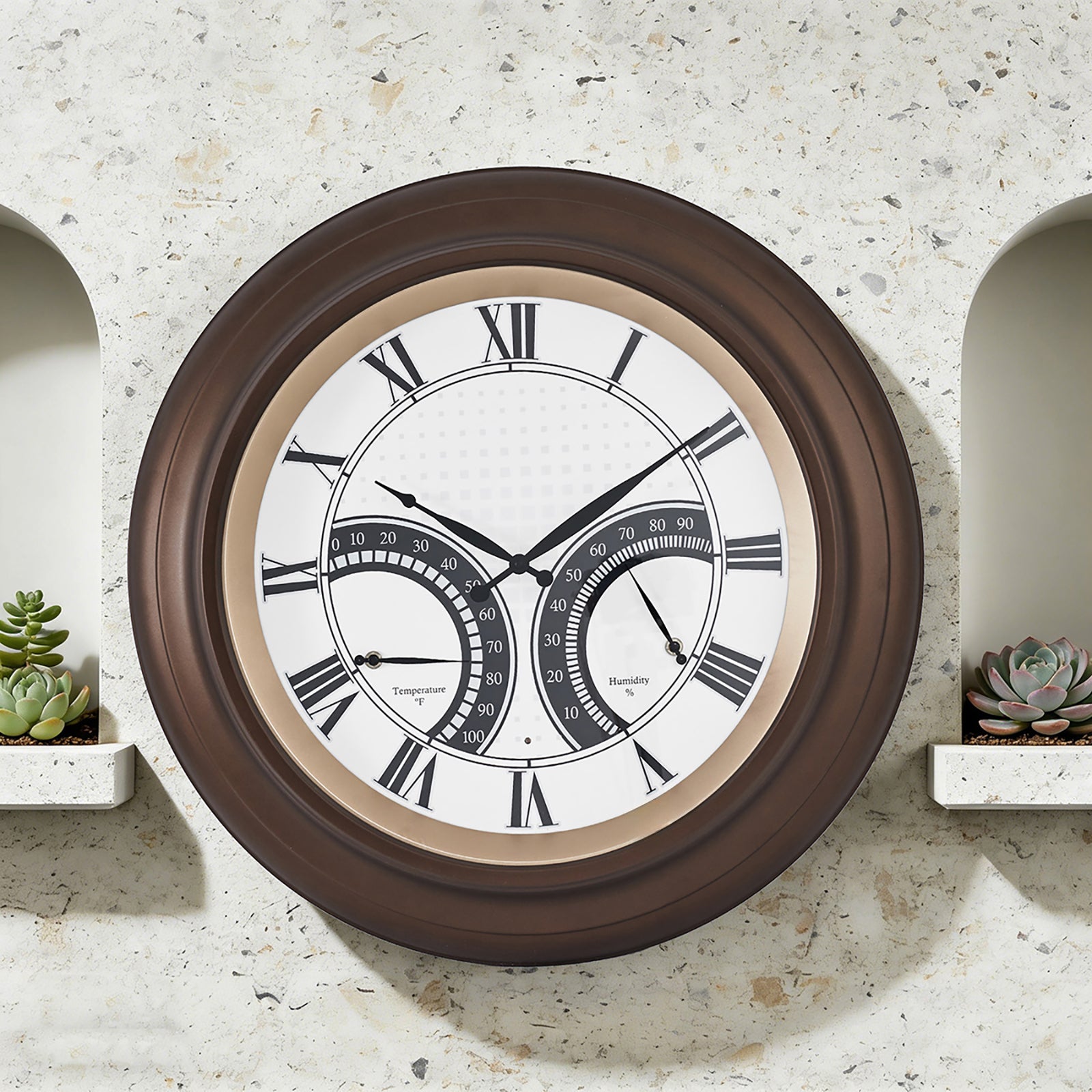24 Inch Outdoor Wall Clock Large Waterproof Illuminated Clock with Thermometer,Square Grid Dial