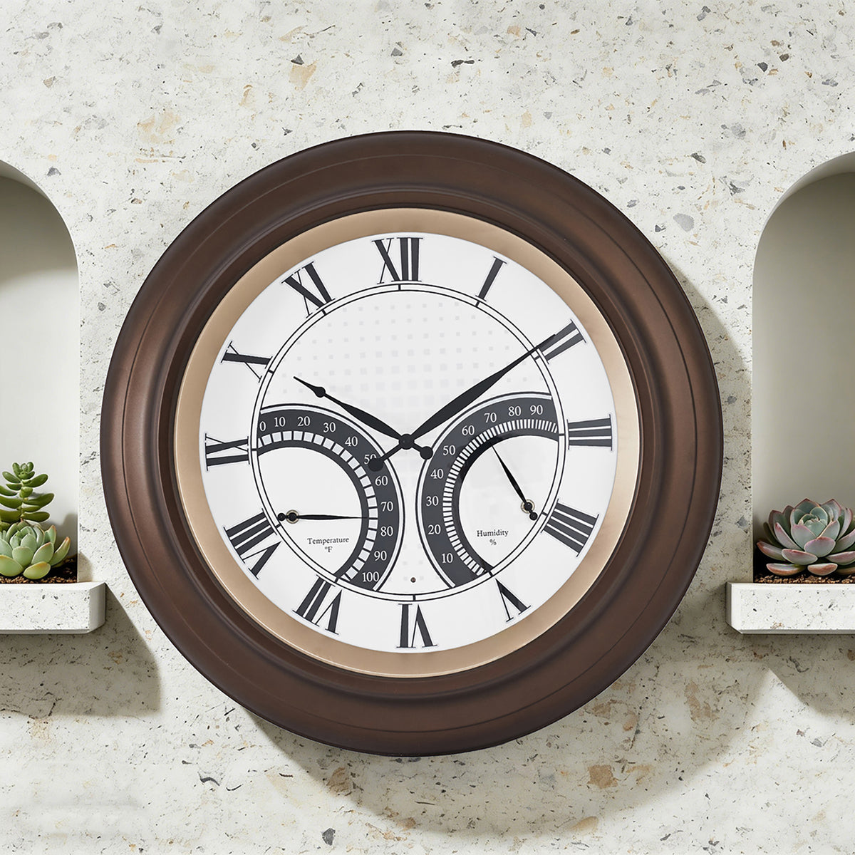 24 Inch Outdoor Wall Clock Large Waterproof Illuminated Clock with Thermometer,Square Grid Dial
