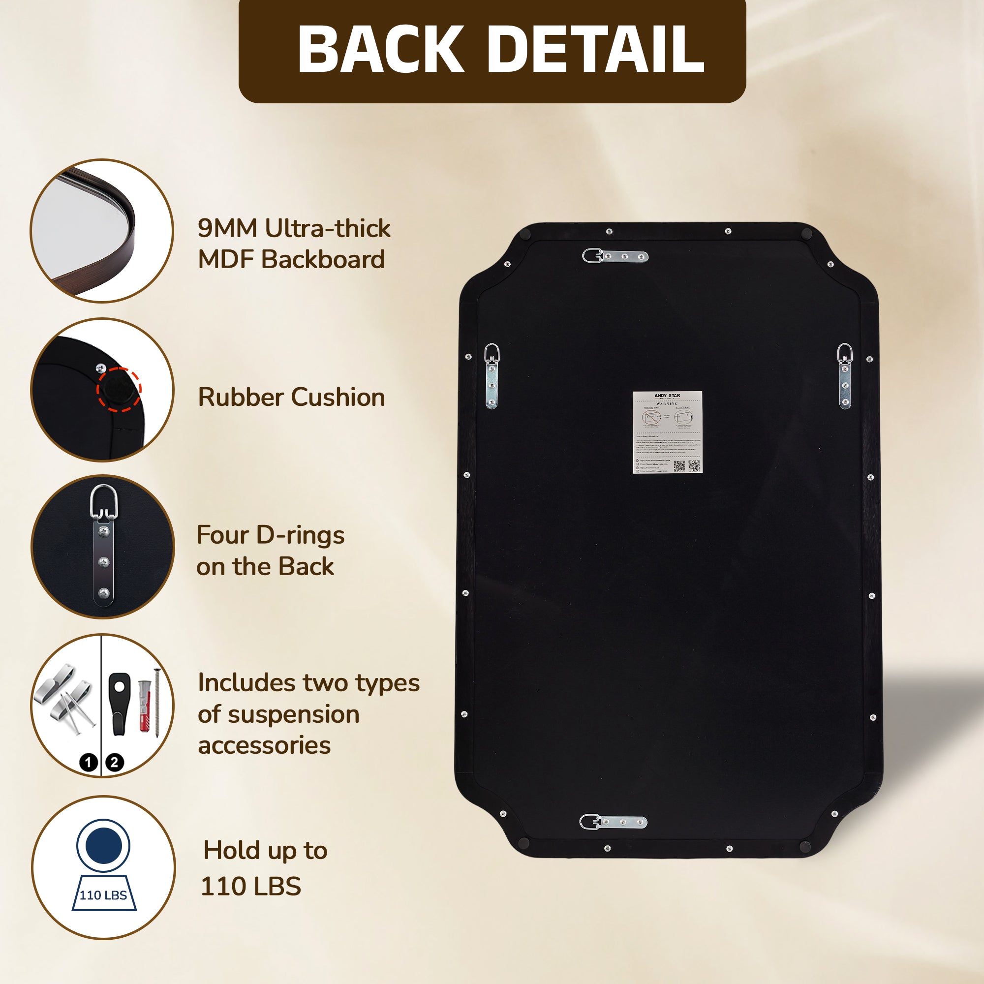 Contemporary Notched Corner Rectangle Scalloped Mirror for Wall /Bathroom | Stainless Steel Frame