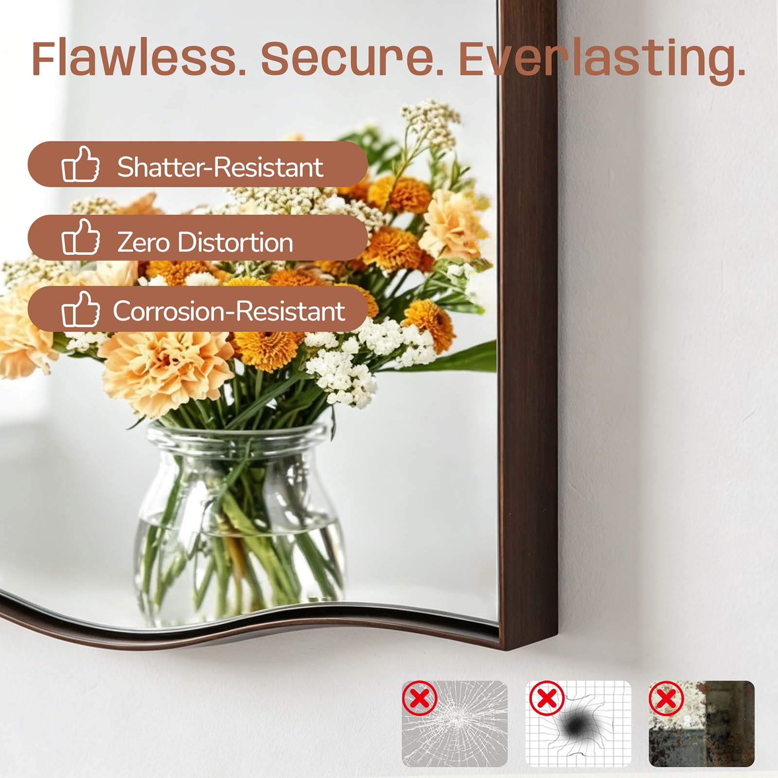 Dual Curve Arch Rectangular Scalloped Bathroom Wall Mirror |Stainless Steel Framed