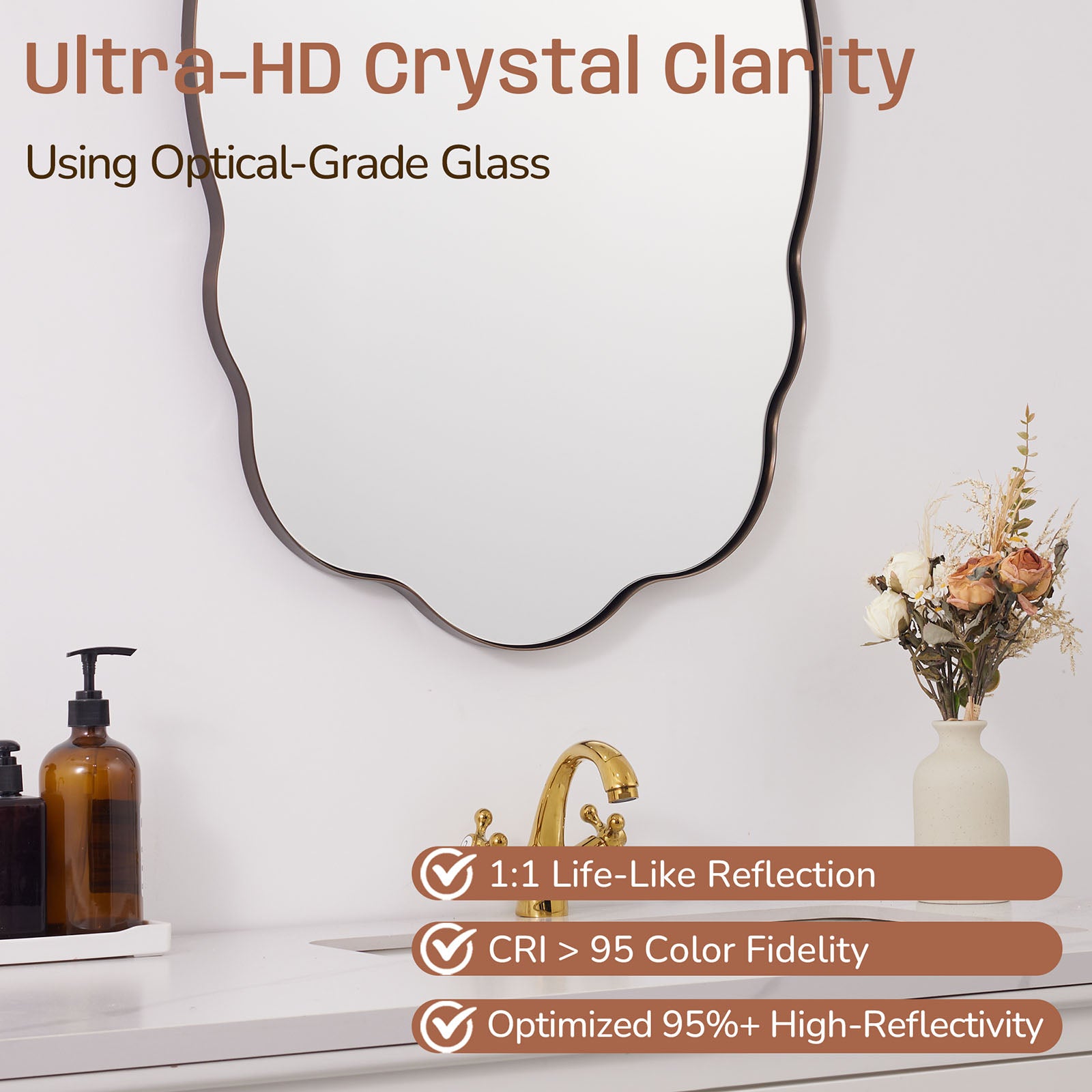 Contemporary Wavy Oval Scalloped Bathroom Vanity Mirror Irregular Organic Mirror| Stainless Steel Framed
