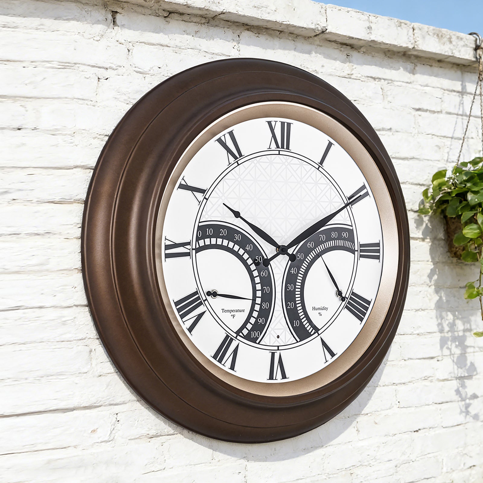 24 Inch Outdoor Wall Clock Large Waterproof Illuminated Clock with Thermometer,Geometric Dial