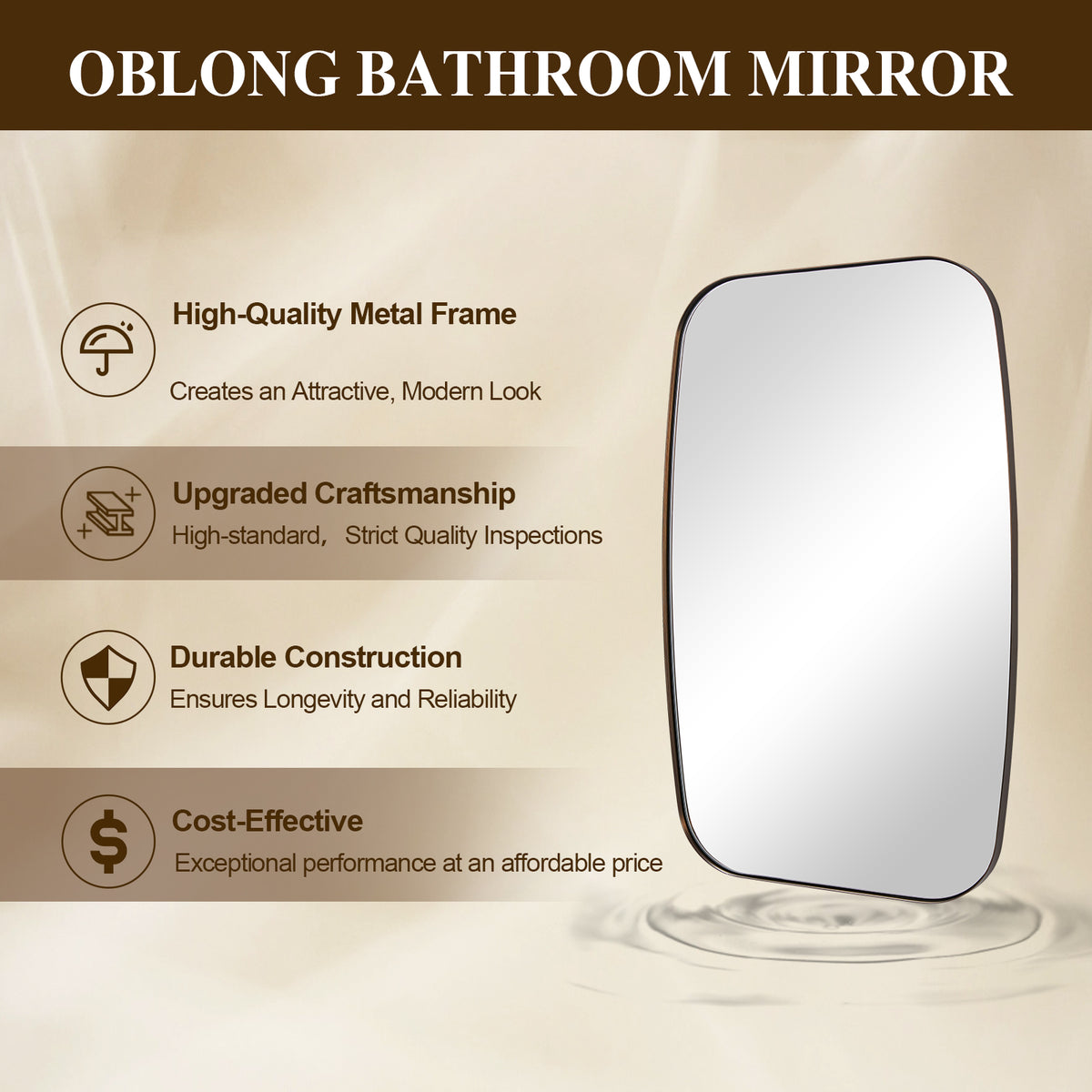 Modern Oval Oblong Bathroom Vanity Mirror | Stainless Steel Frame