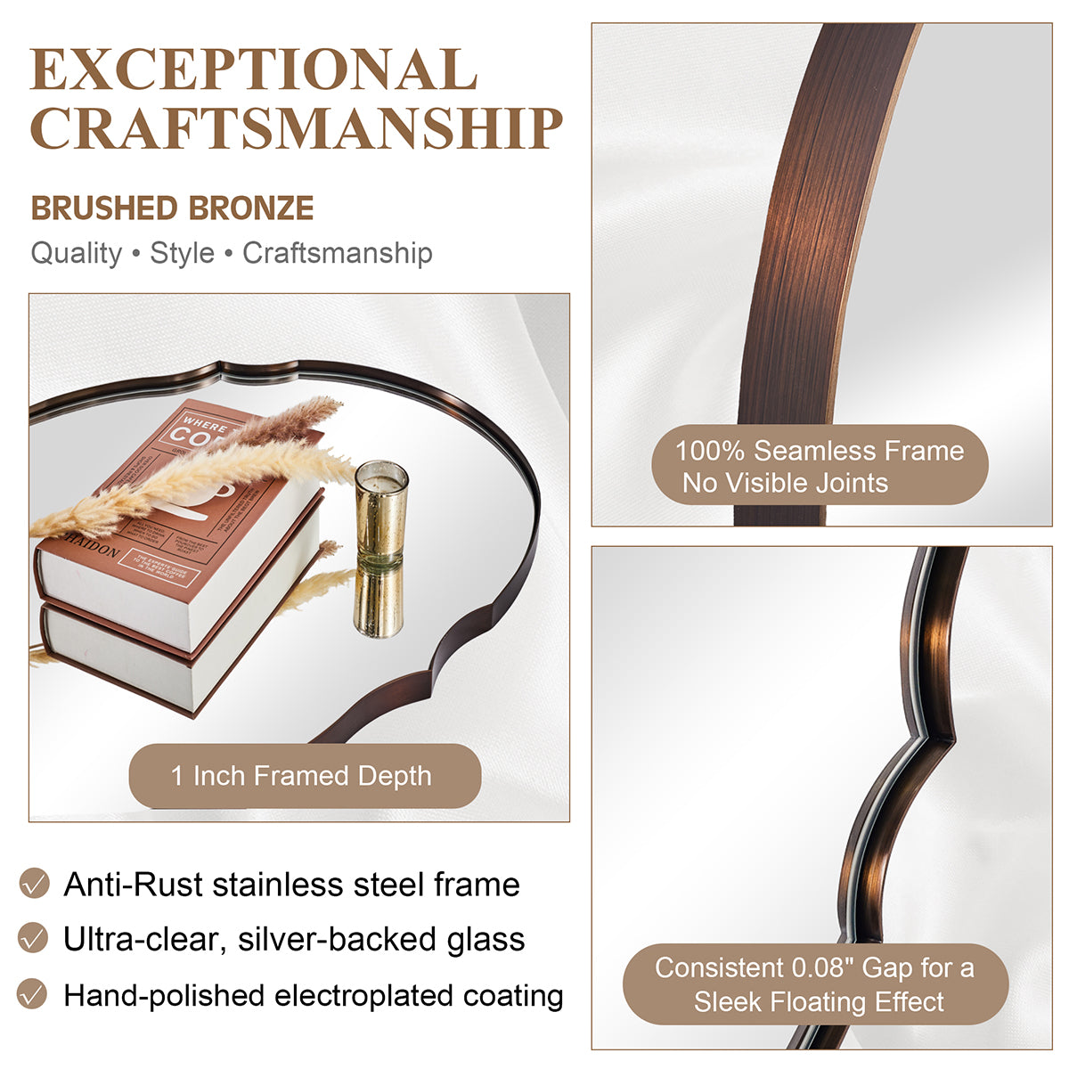 Contemporary Oval Scalloped Wall Mirror Irregular Bathroom Vanity Mirror| Stainless Steel Frame