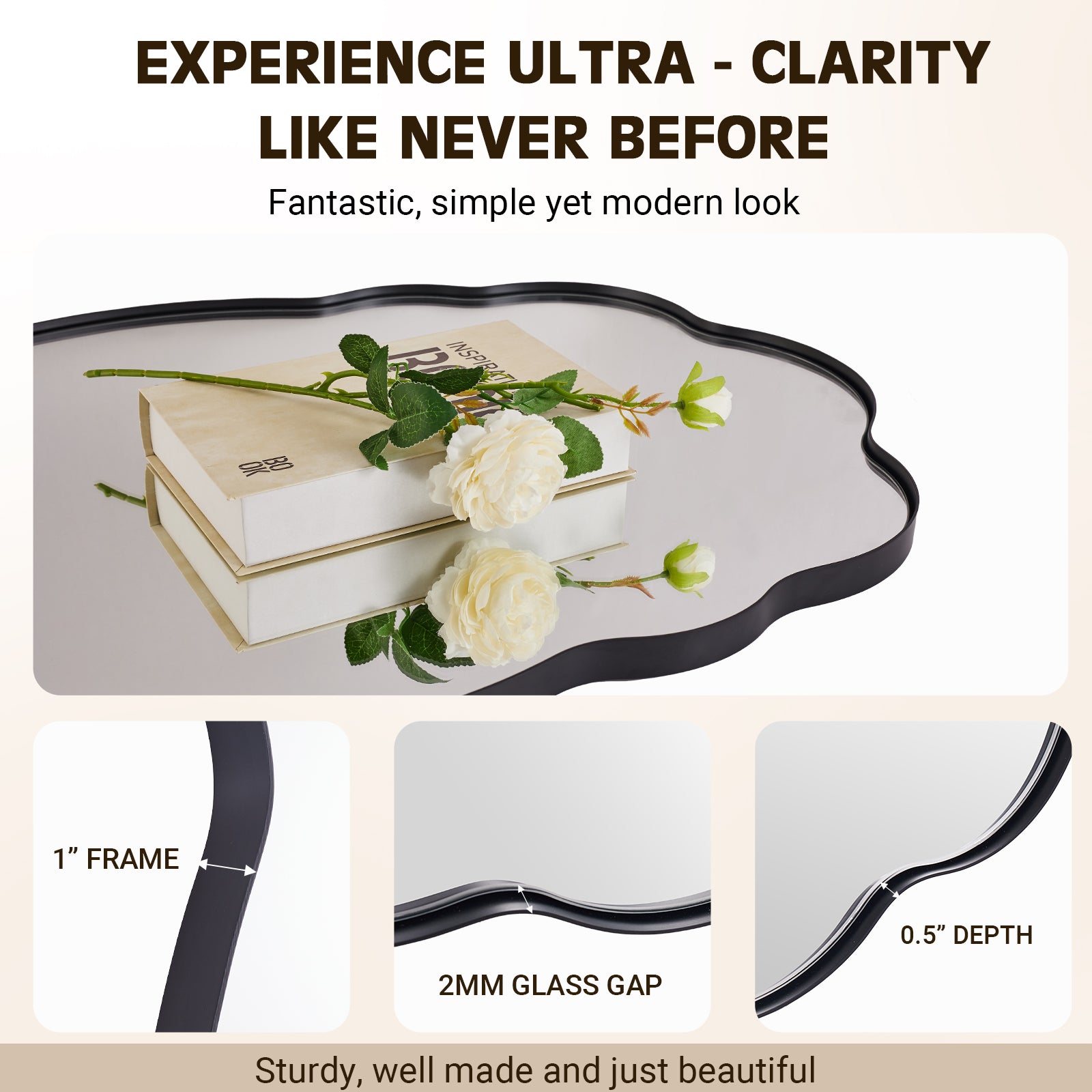 Contemporary Wavy Oval Scalloped Bathroom Vanity Mirror Irregular Decorative Mirror| Stainless Steel Framed