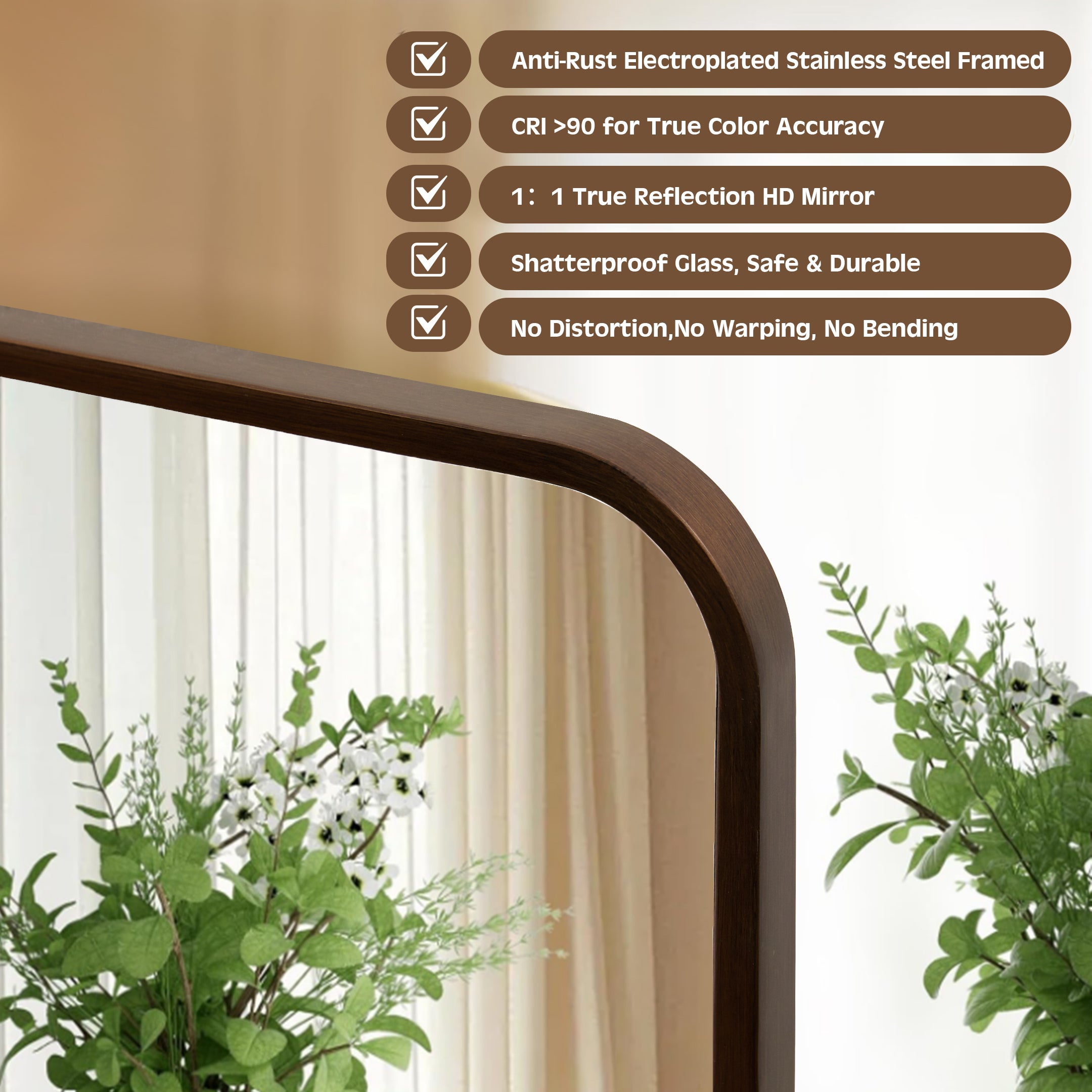 Contemporary Rounded Rectangular Bathroom Wall Mirror |Thicker Stainless Steel Framed