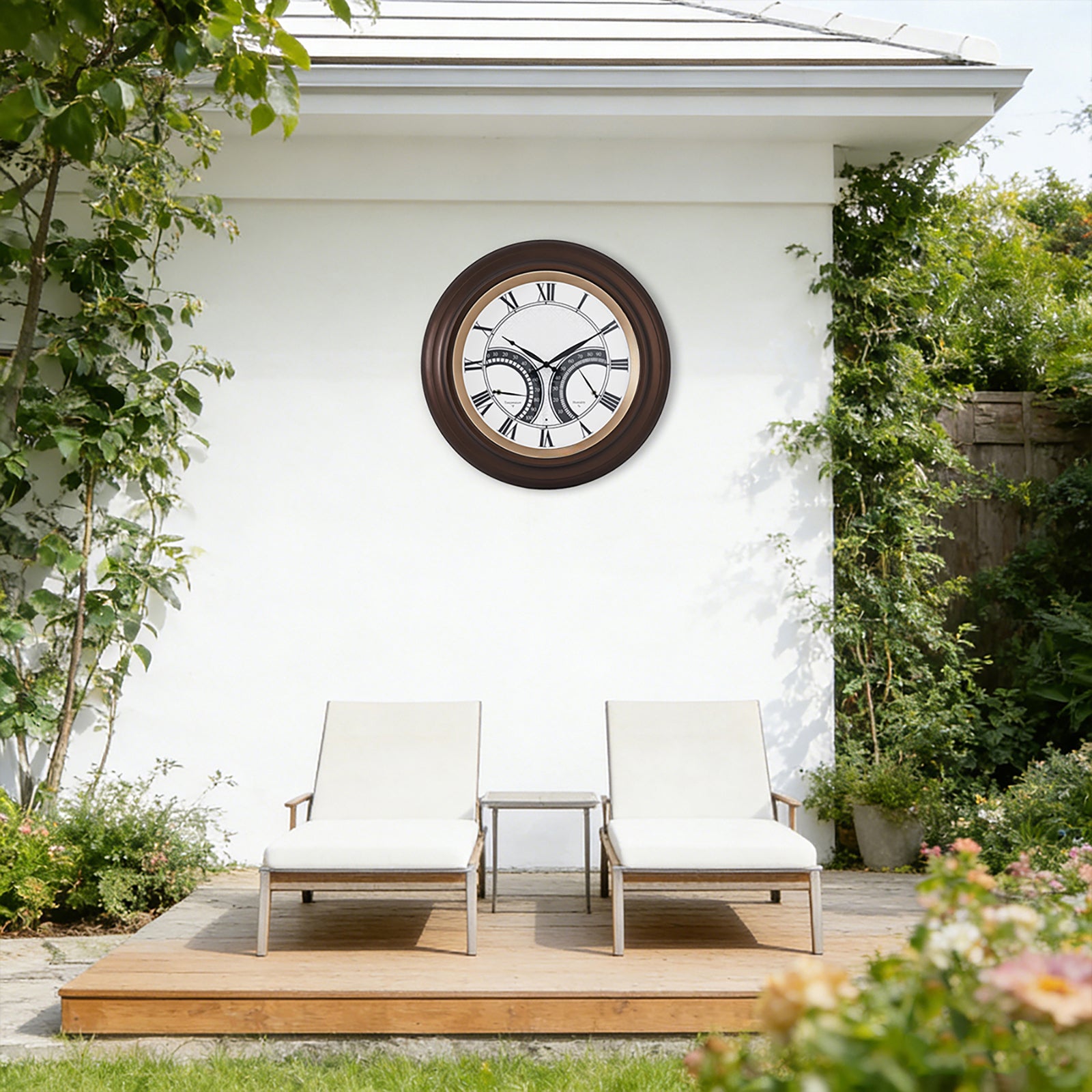 24 Inch Outdoor Wall Clock Large Waterproof Illuminated Clock with Thermometer,Geometric Dial