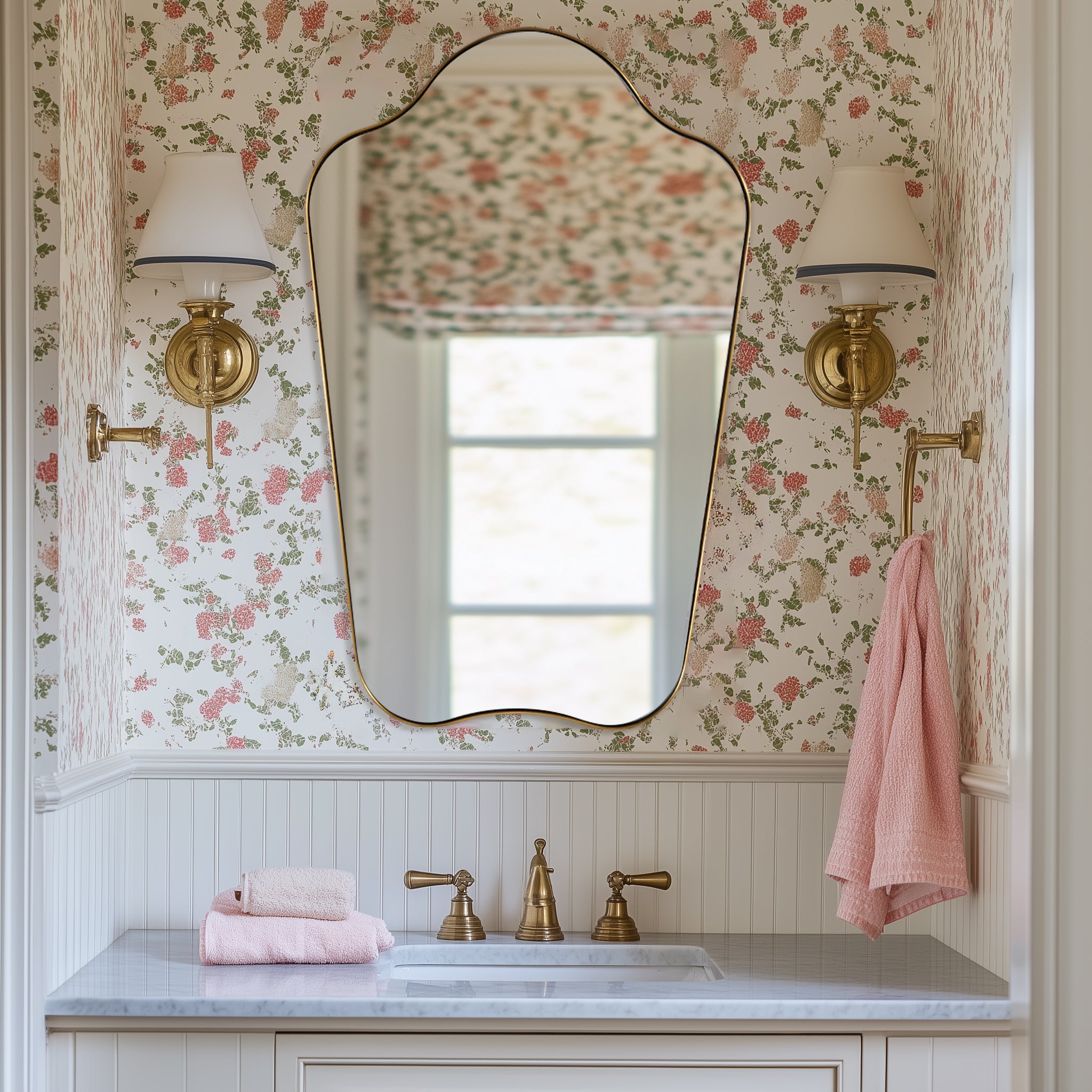 Contemporary Dual Arch Wall Mirror Irregular Scalloped Bathroom Mirror | Stainless Steel Frame