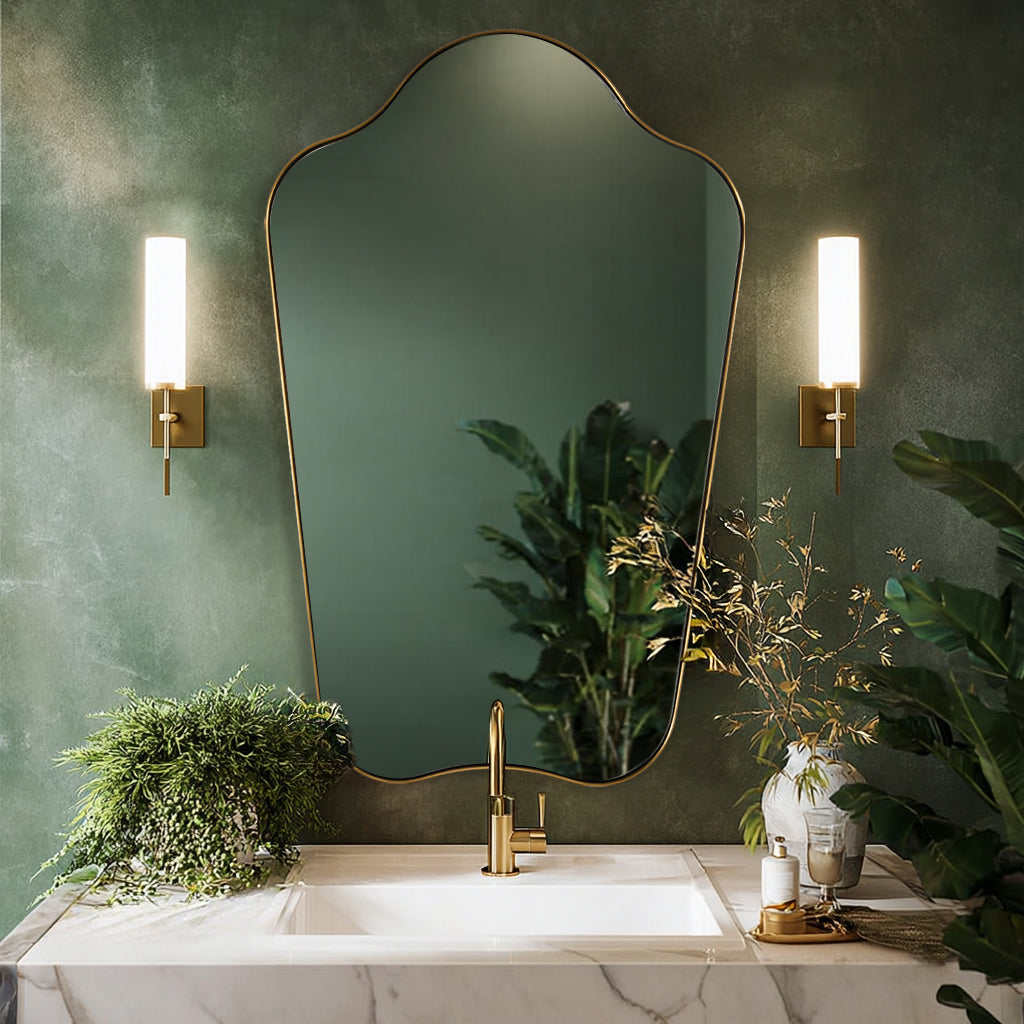 Contemporary Dual Arch Wall Mirror Irregular Scalloped Bathroom Mirror | Stainless Steel Frame