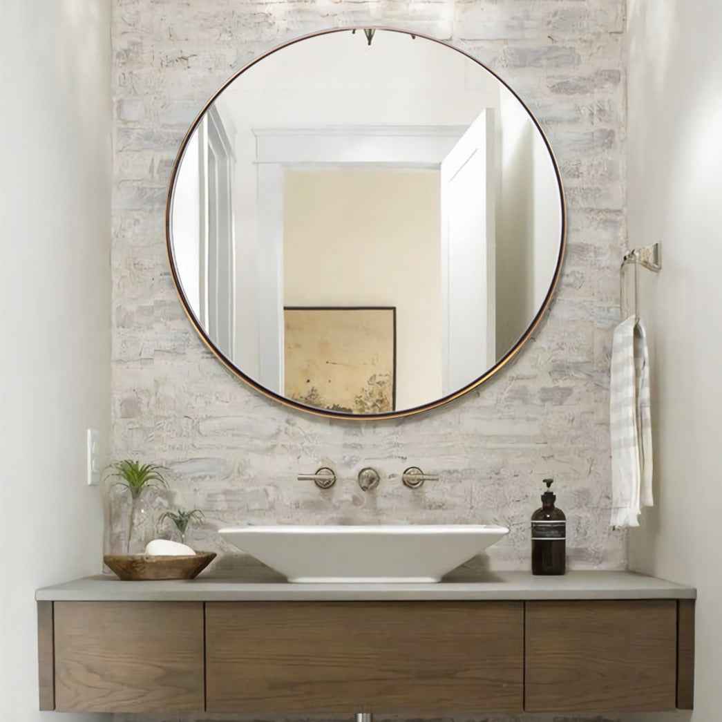 Contemporary Round Bathroom Mirrors Circle Wall Mirrors | Stainless Steel Frame
