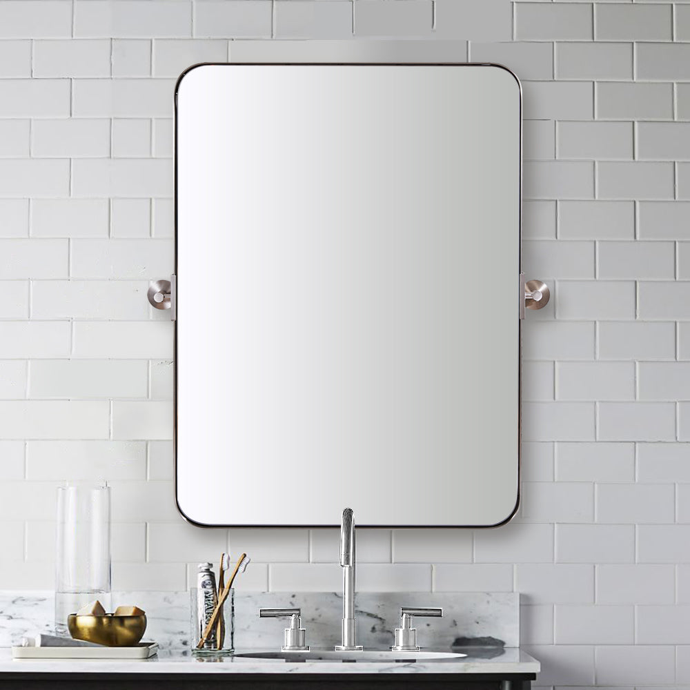 Tilting Rectangular Pivot Mirror for Bathroom/Vanity | Stainless Steel Frame
