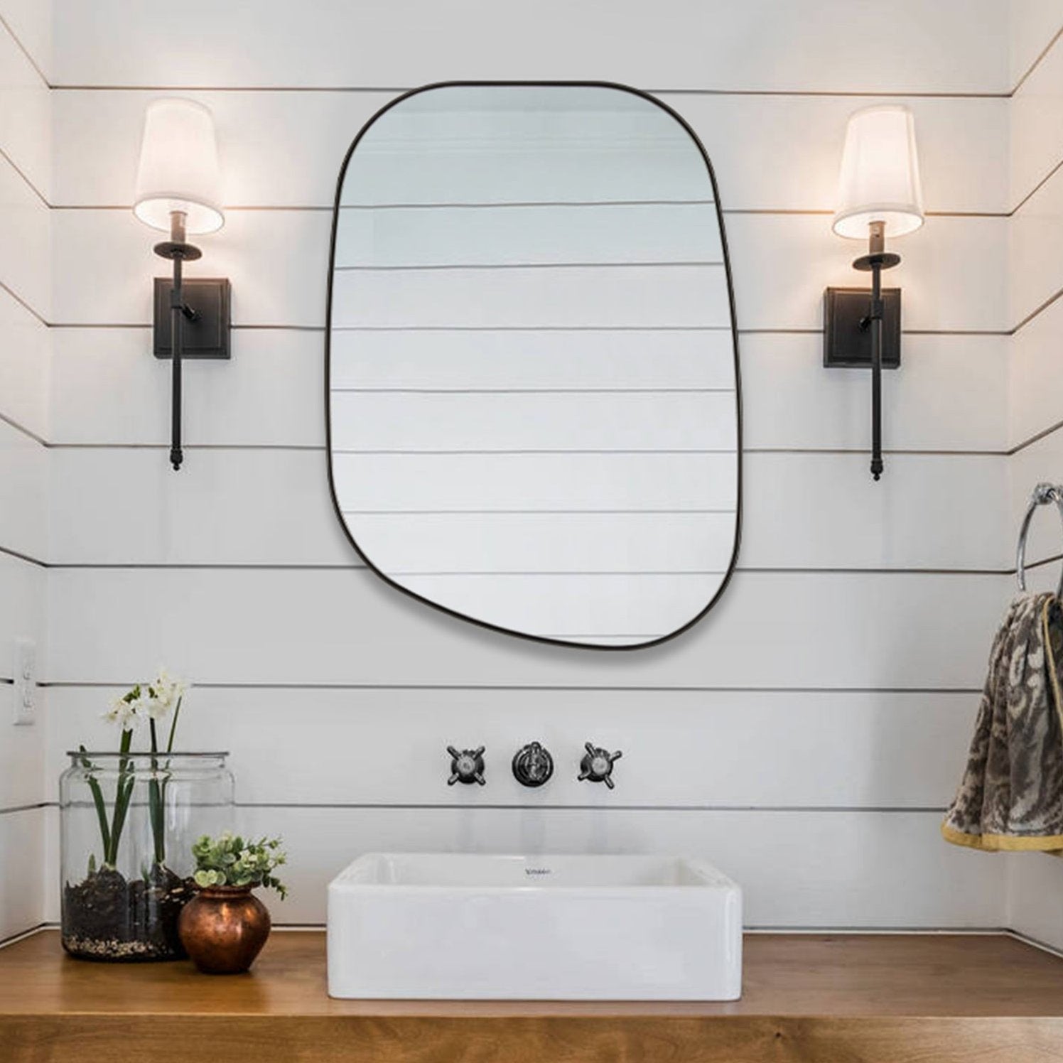 Asymmetrical Irregular Bathroom Wall Mirror | Stainless Steel Frame
