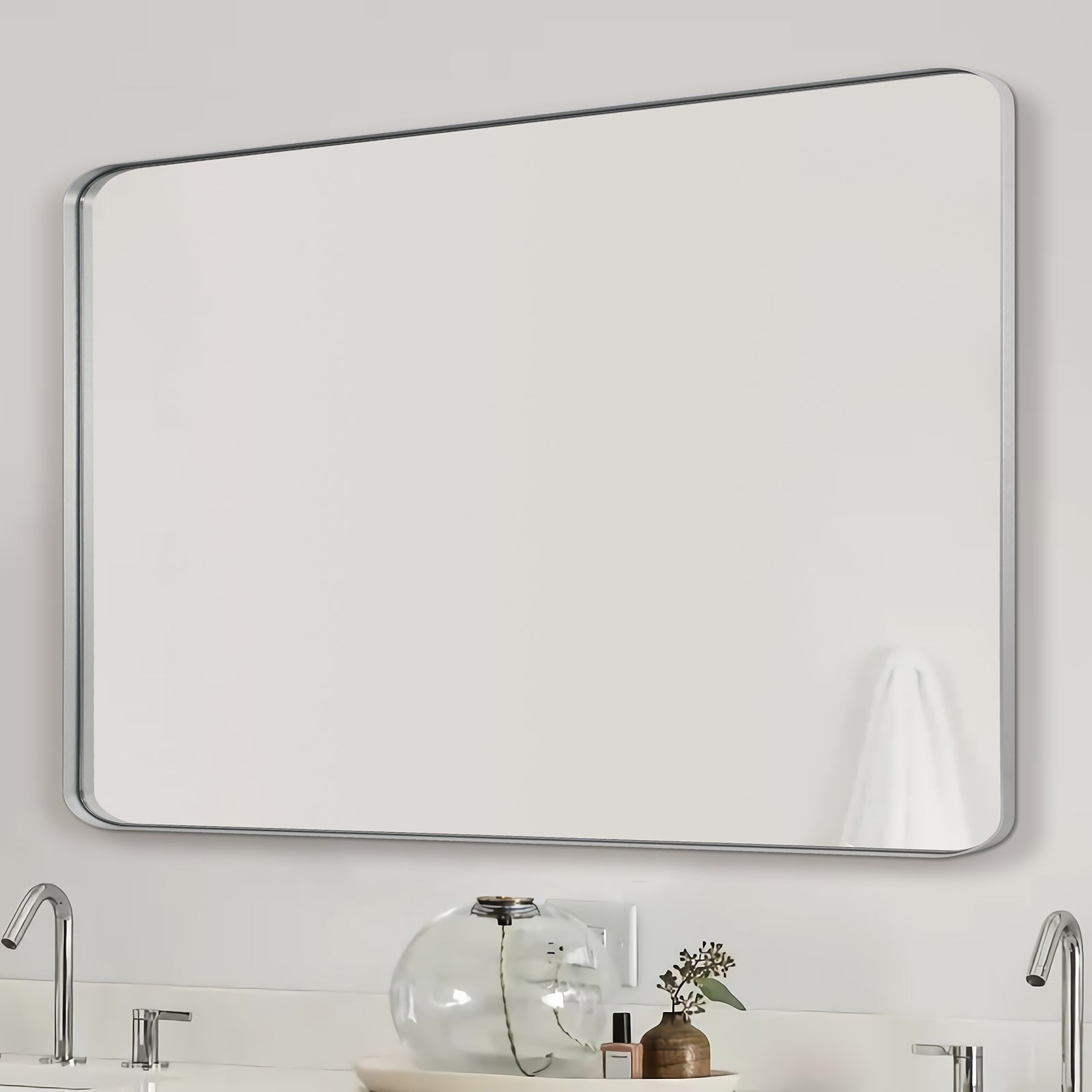 Modern Round Rectangle Mirrors for Bathroom Living Room | Aluminum Frame