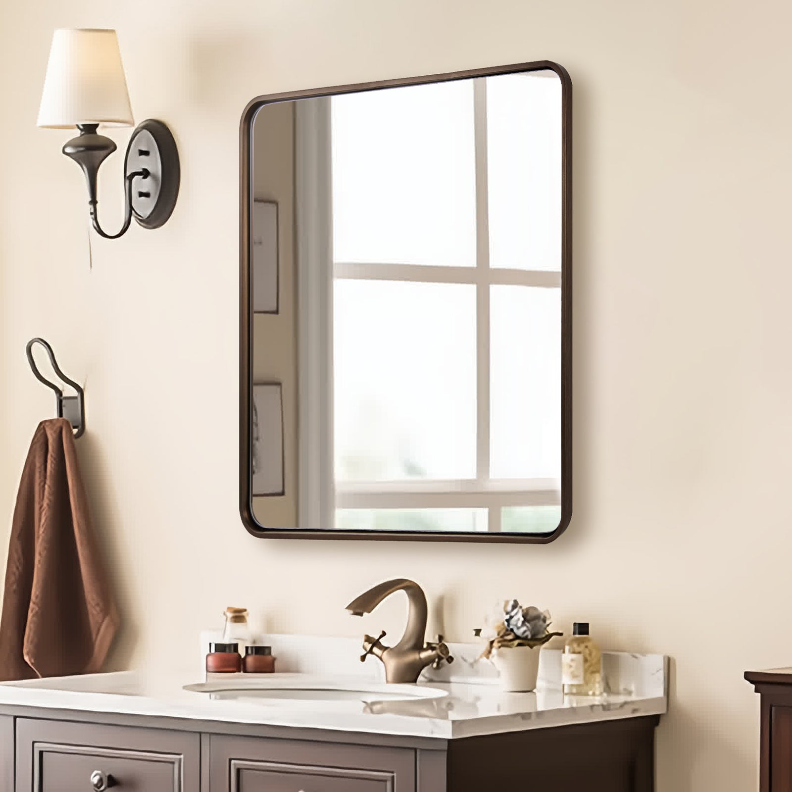 Contemporary Iron Framed Rounded Rectangular Mirrors for Bathroom/ Living Room