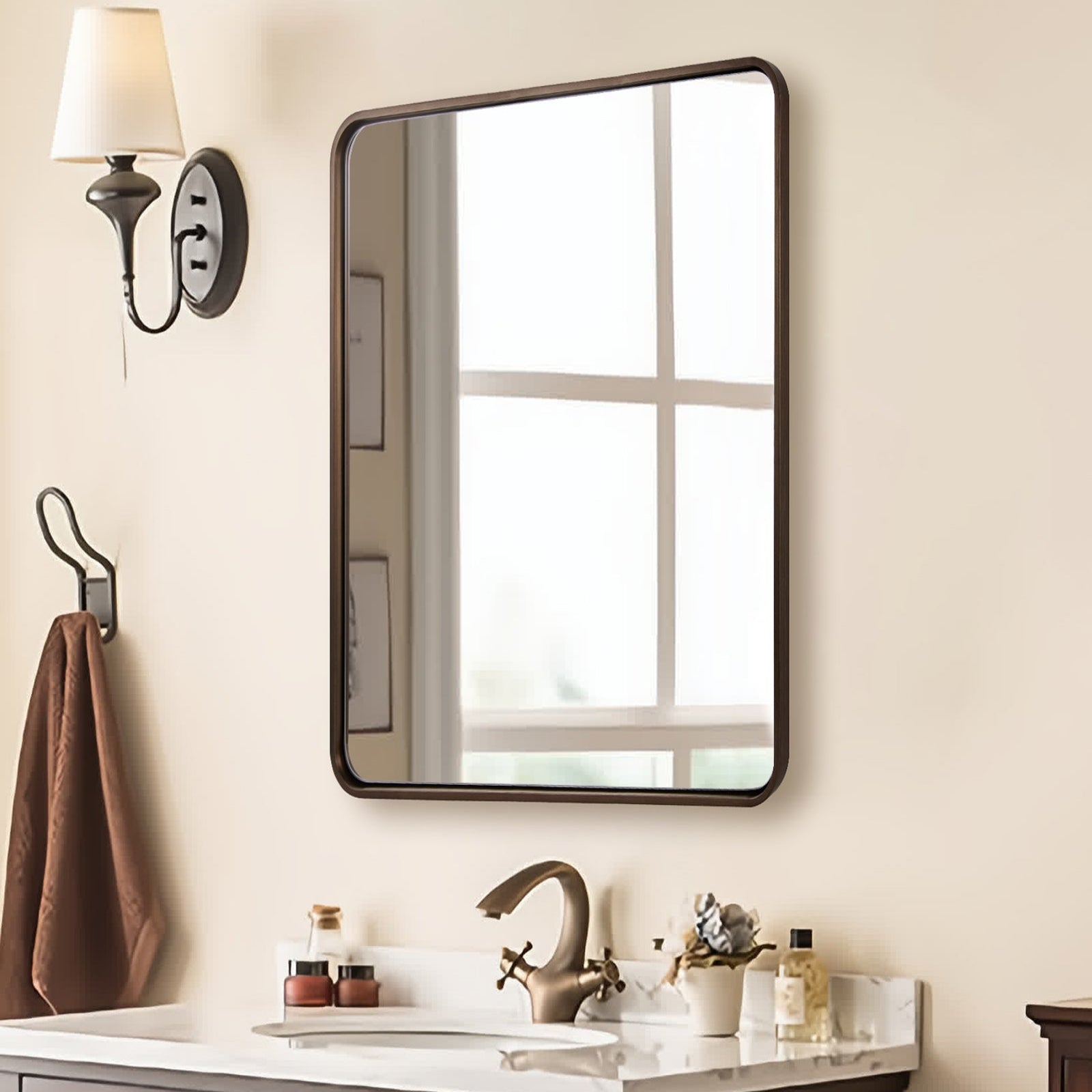 Contemporary Rounded Rectangular Bathroom Wall Mirror |Thicker Stainless Steel Framed