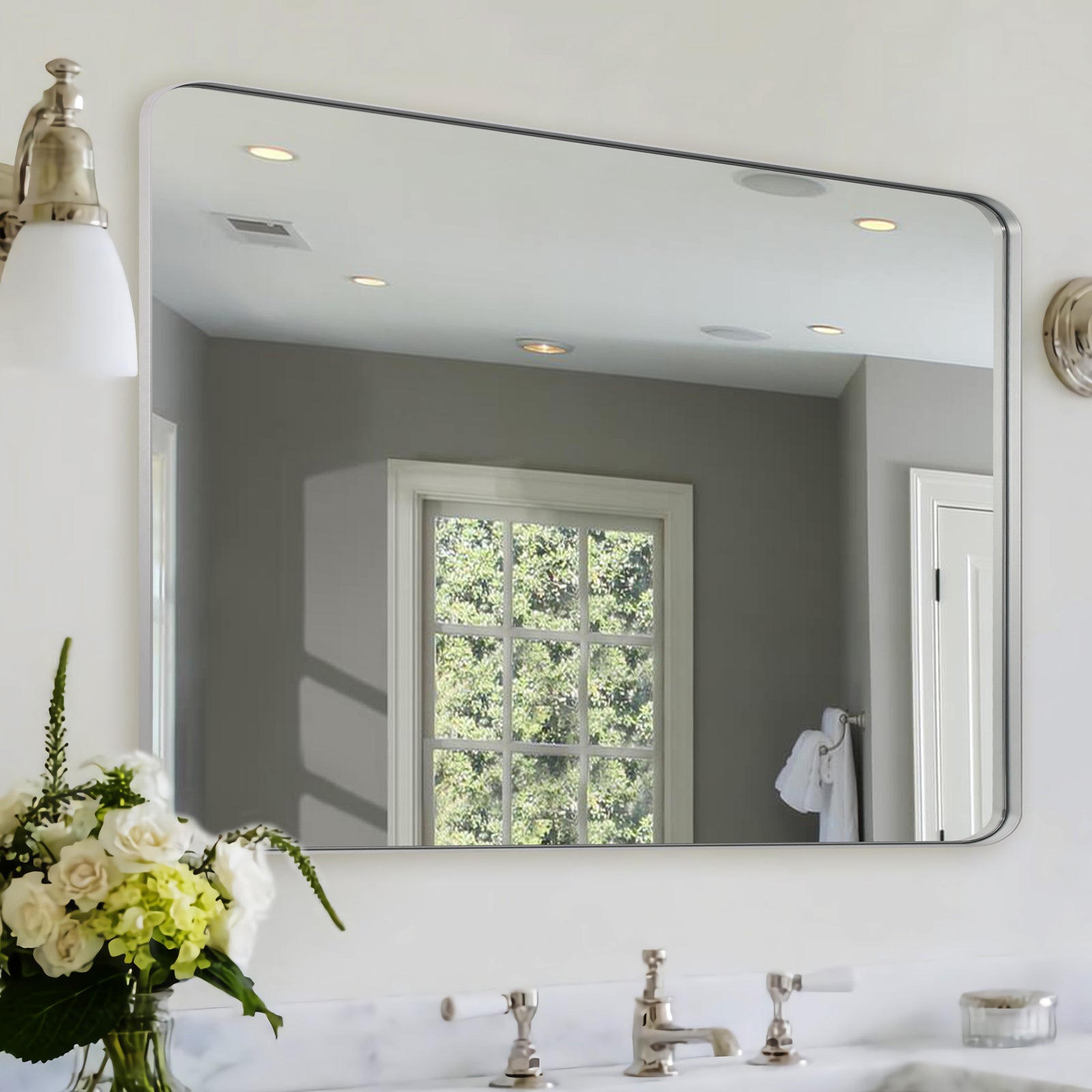 Modern Round Rectangle Mirrors for Bathroom Living Room | Aluminum Frame