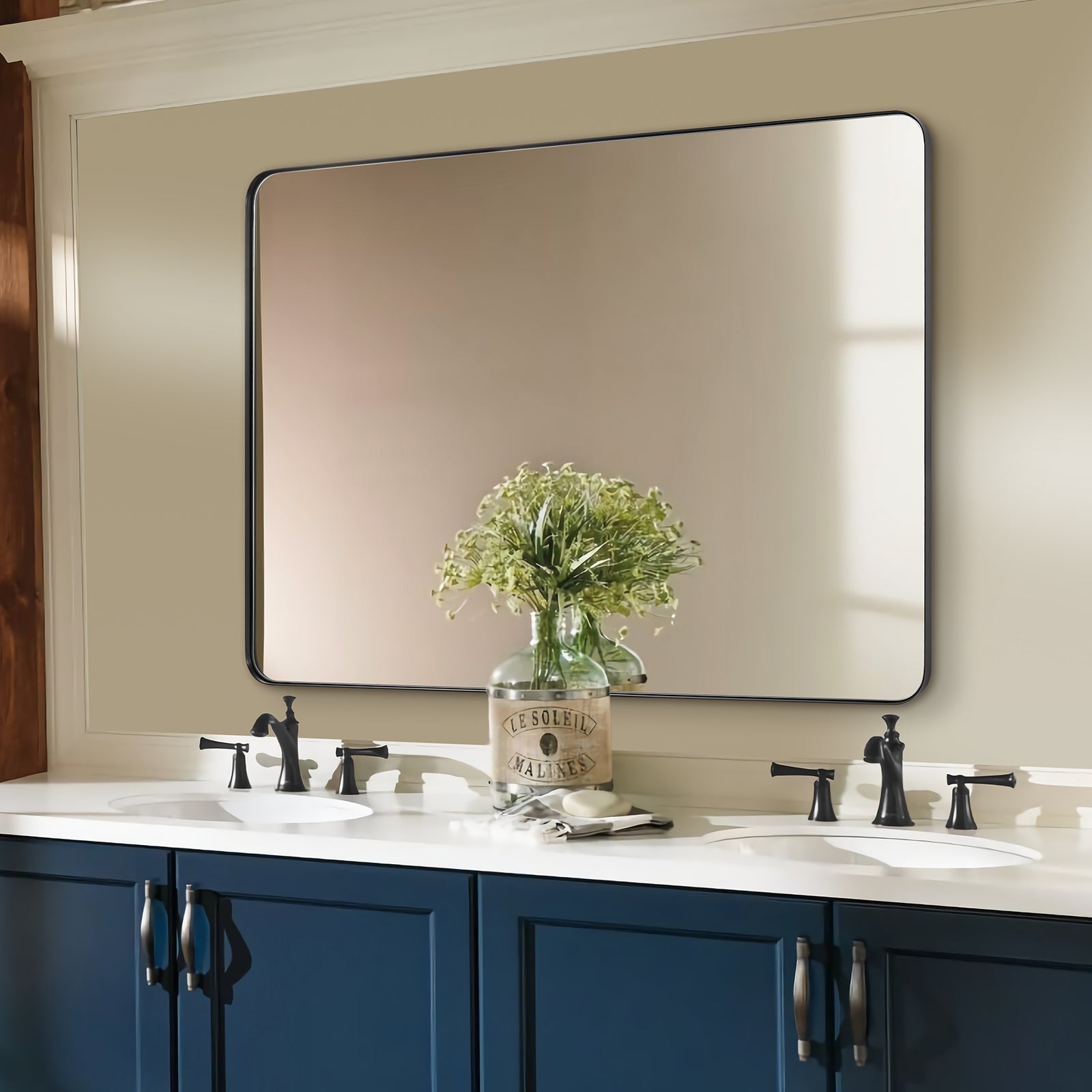 Modern Rounded Rectangle Mirror for Bathroom/ Vanity/ Wall | Stainless Steel Frame