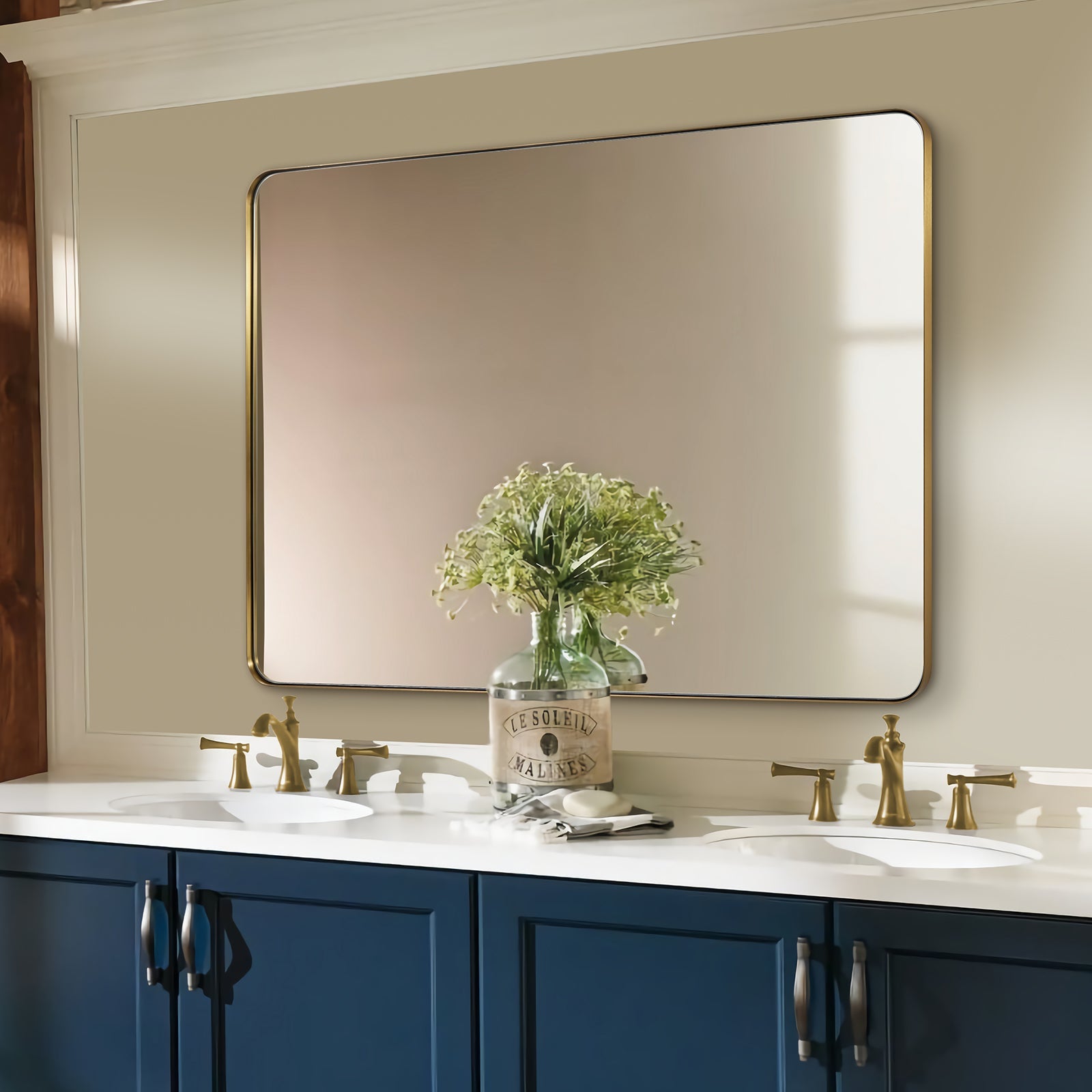 Open Box Like New : Modern Rounded Rectangle Mirror for Bathroom/ Vanity/ Wall | Stainless Steel Frame