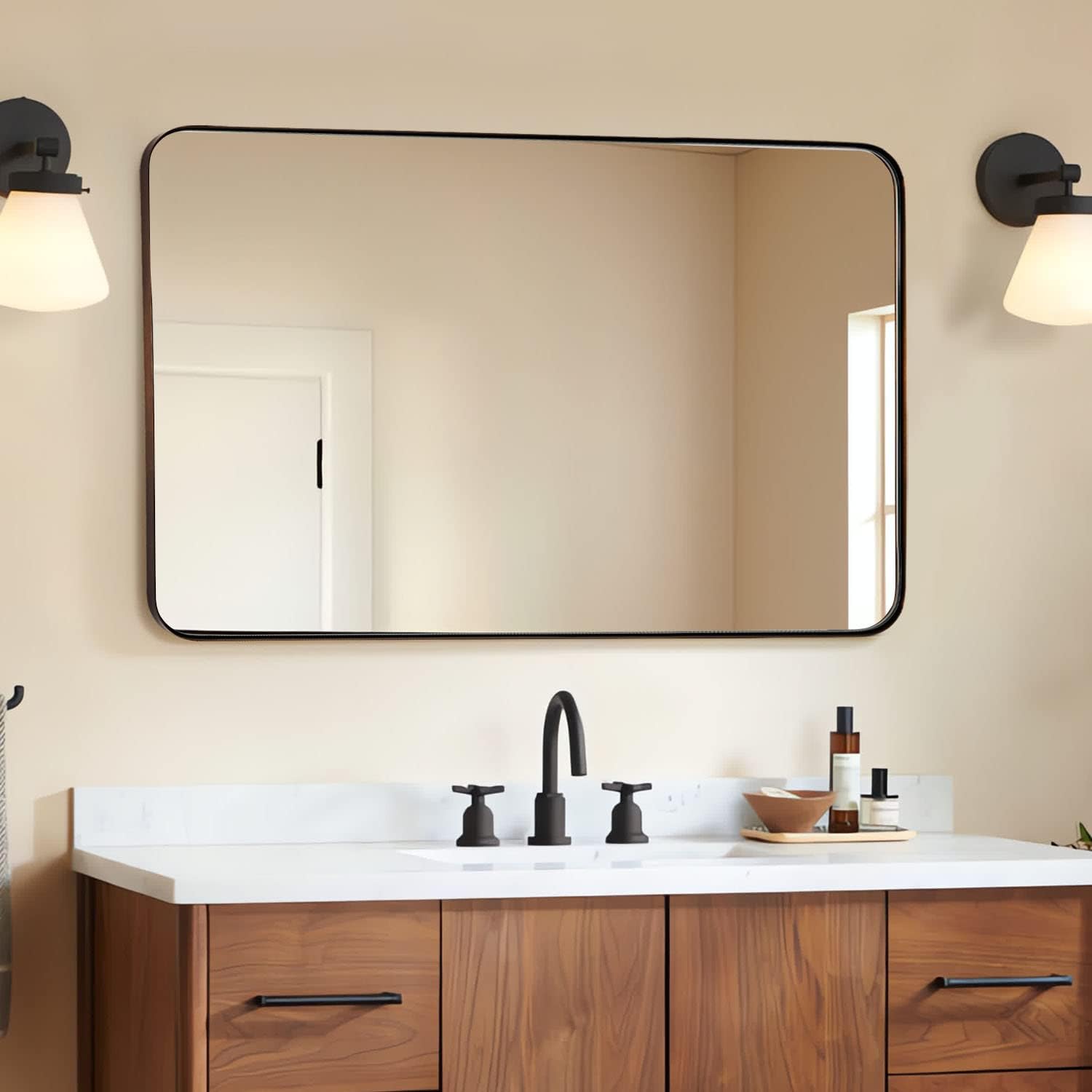 Modern Brushed Bronze Rounded Rectangle Bathroom/ Vanity Mirror| Stainless Steel Frame