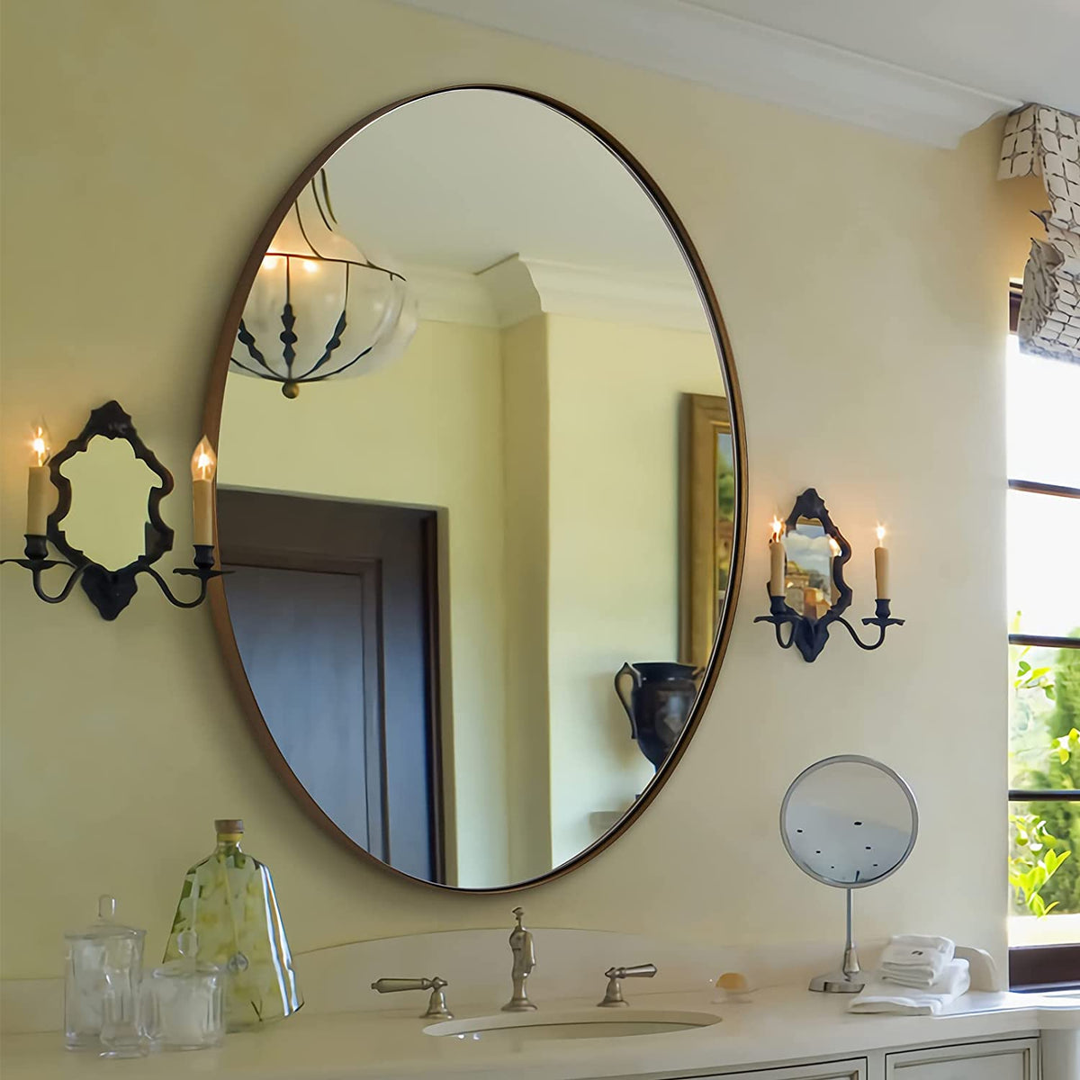 Modern Oval Bathroom Wall Mirrors |Stainless Steel Framed