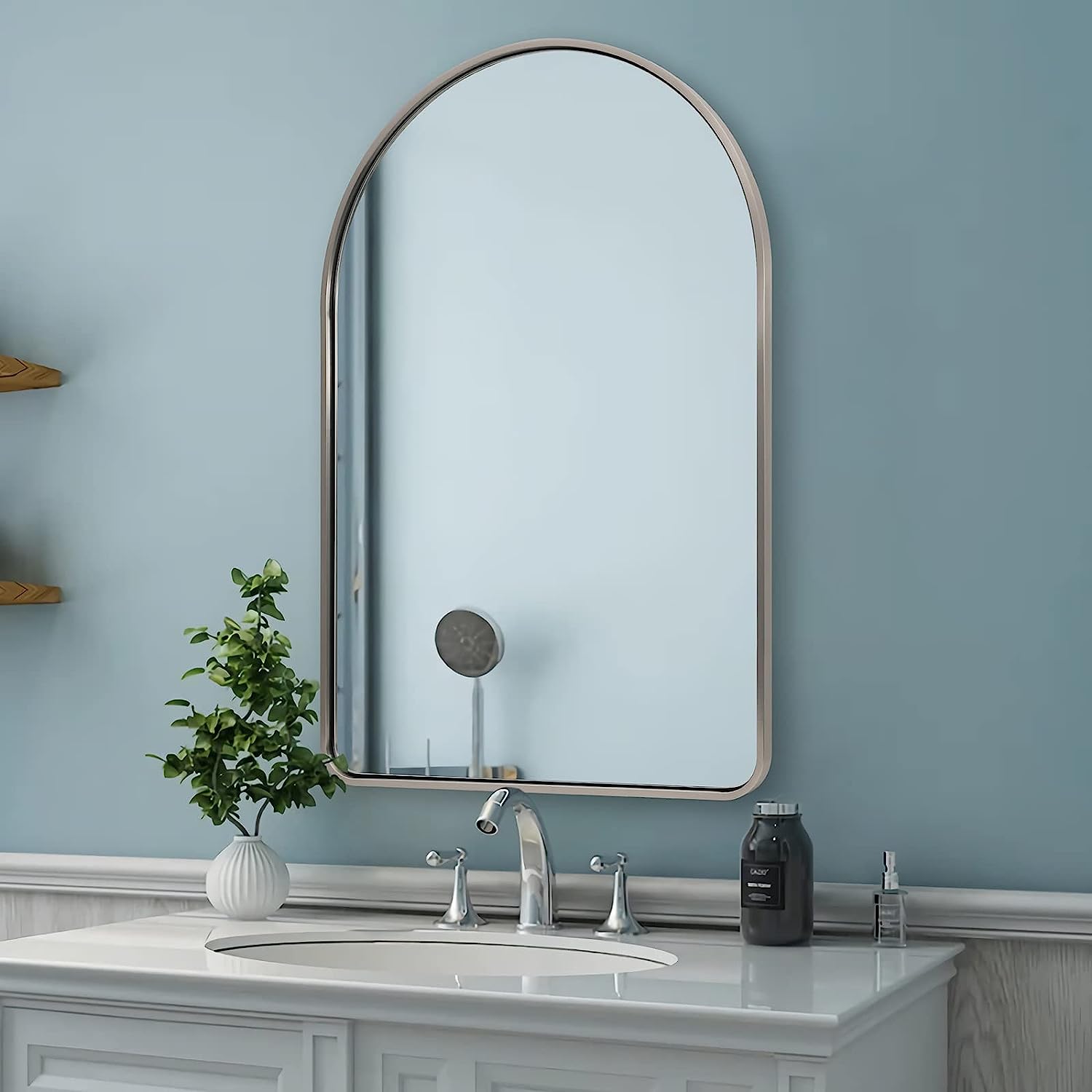 Contemporary Arched Bathroom Vanity Mirror Arch Wall Mirror |Stainless Steel Framed