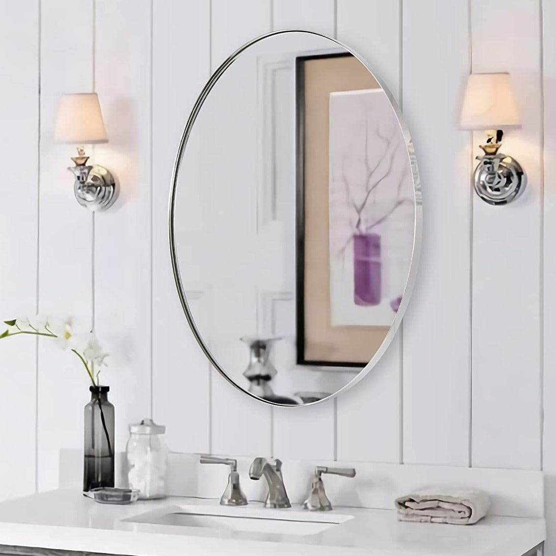 Modern Oval Bathroom Wall Mirrors |Stainless Steel Framed