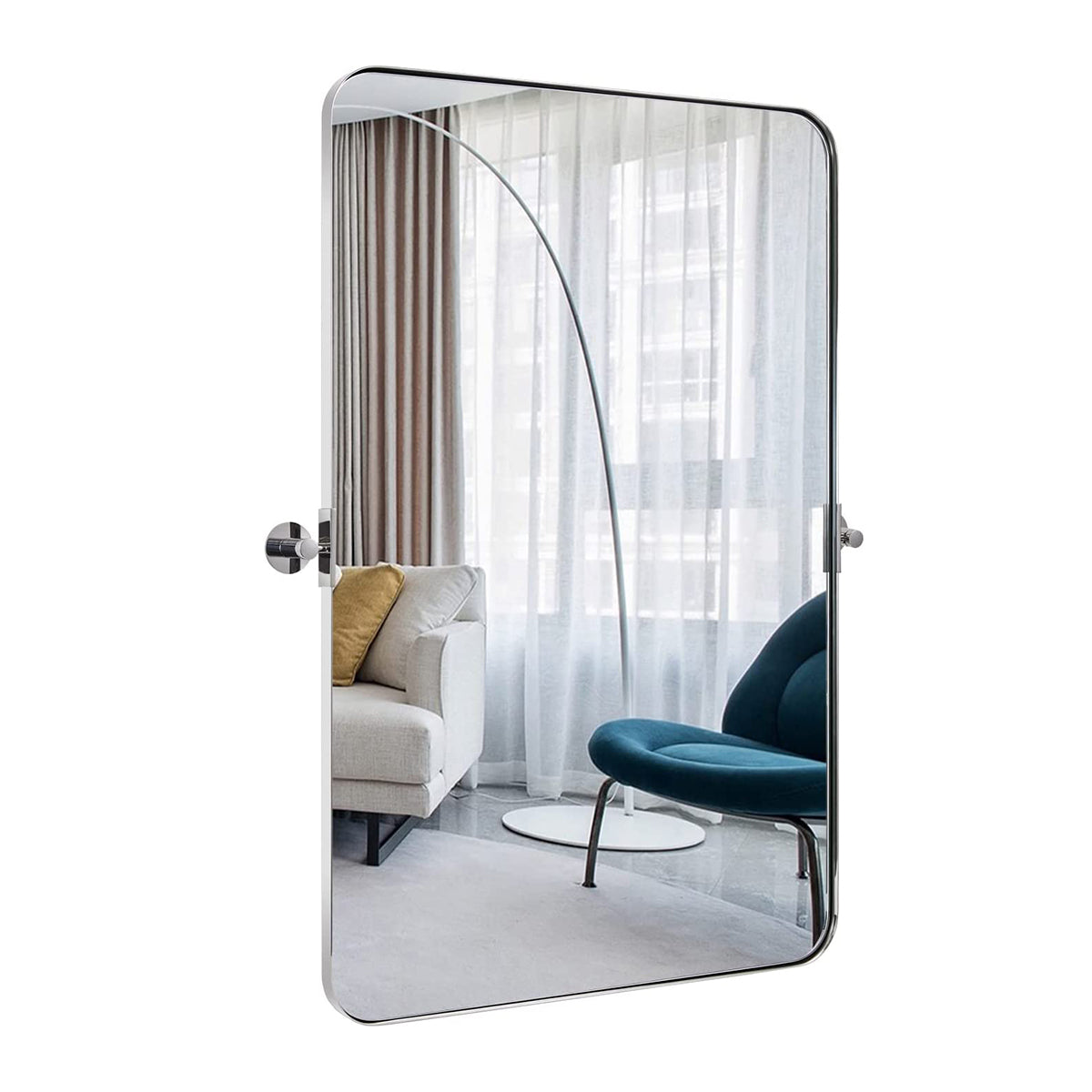 Tilting Rectangular Pivot Mirror for Bathroom/Vanity | Stainless Steel Frame