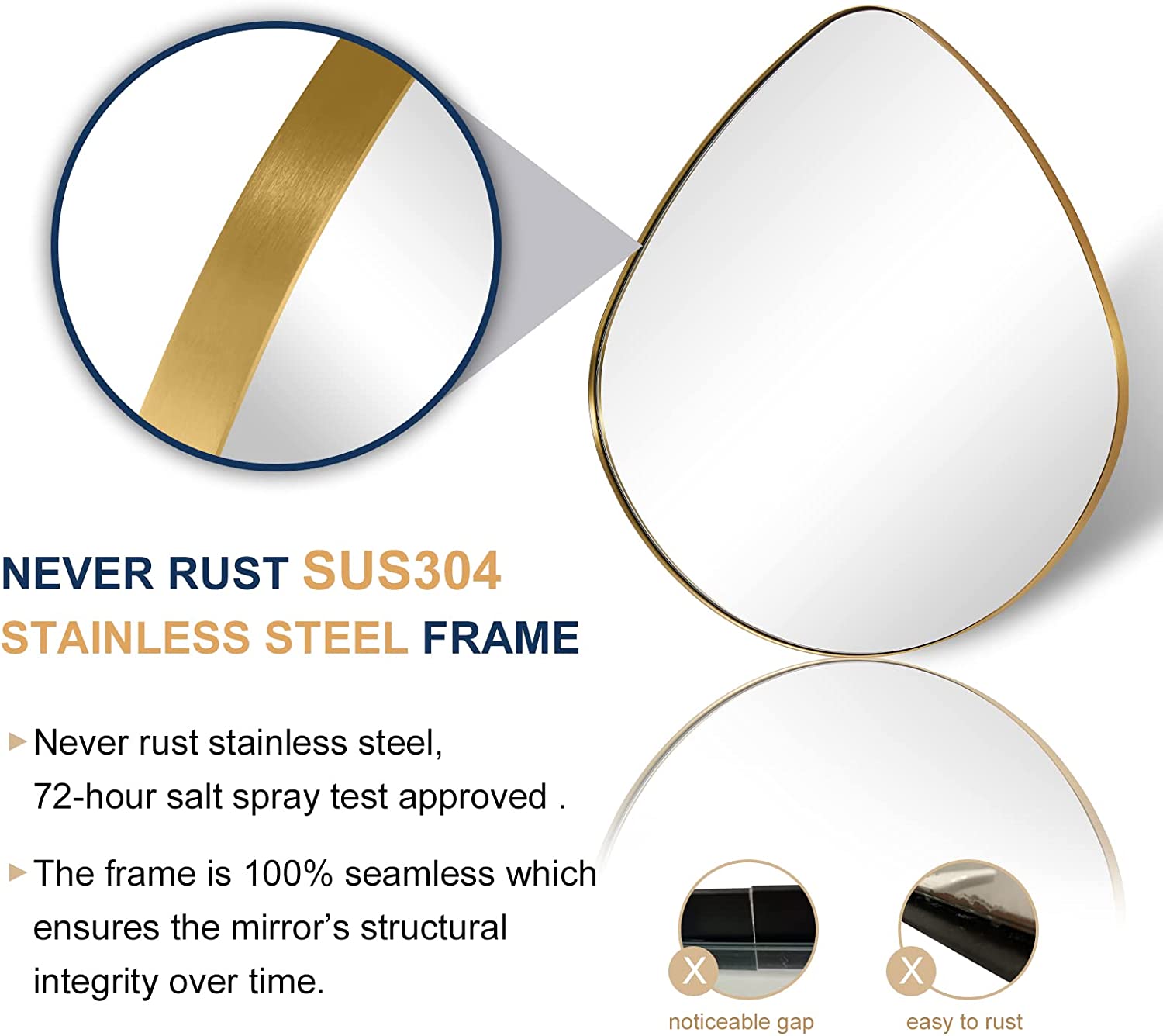 Organic Shaped Asymmetrical Irregular Wall Mirror - Aesthetic Decor Bathroom Mirrors | Stainless Steel Framed